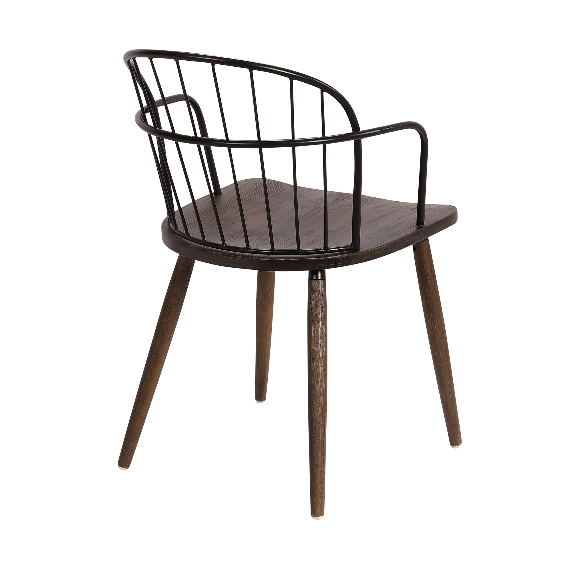Metal Frame Side Chair with Open Backrest, Black and Brown By Benzara - Image 5