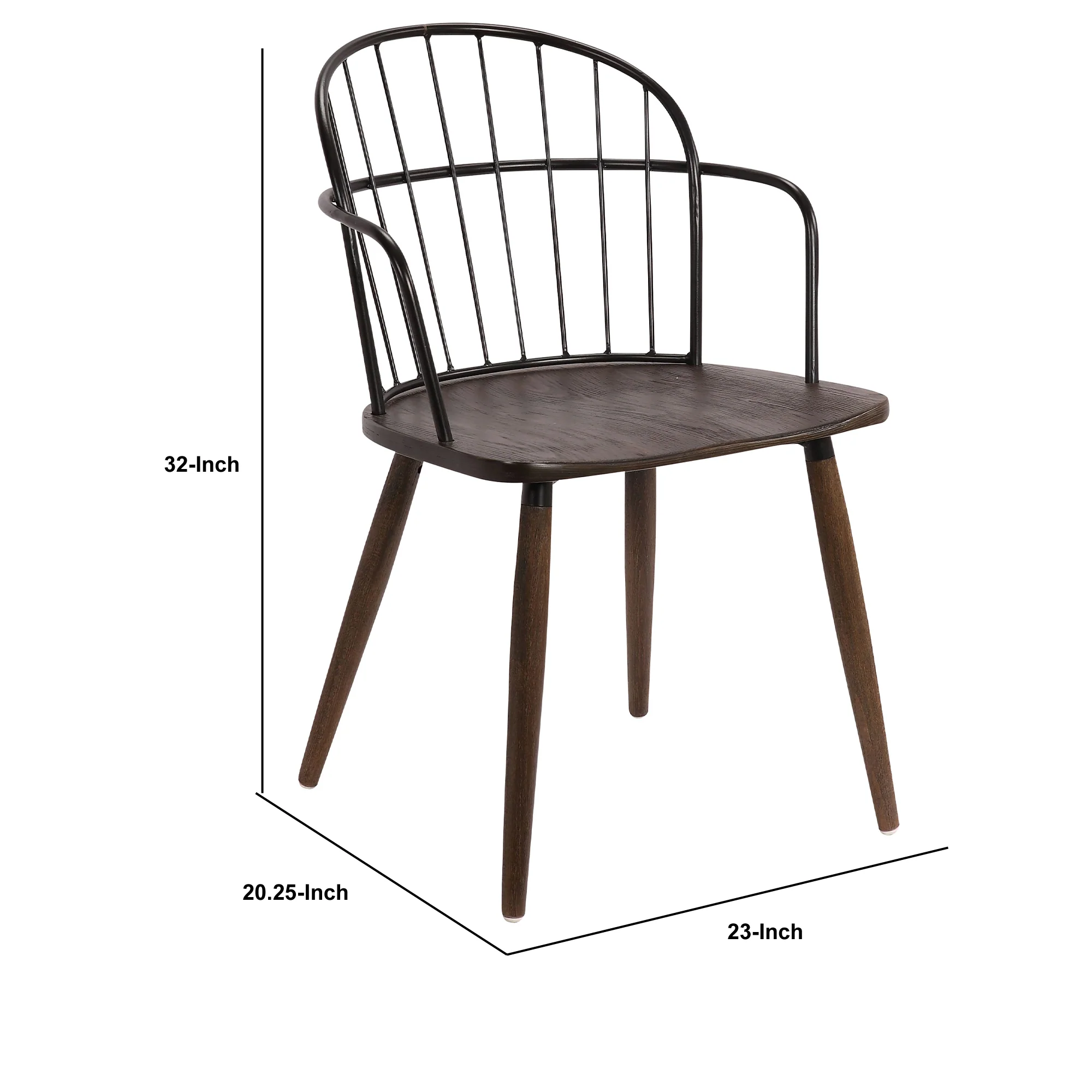 Metal Frame Side Chair with Open Backrest, Black and Brown By Benzara - Image 6