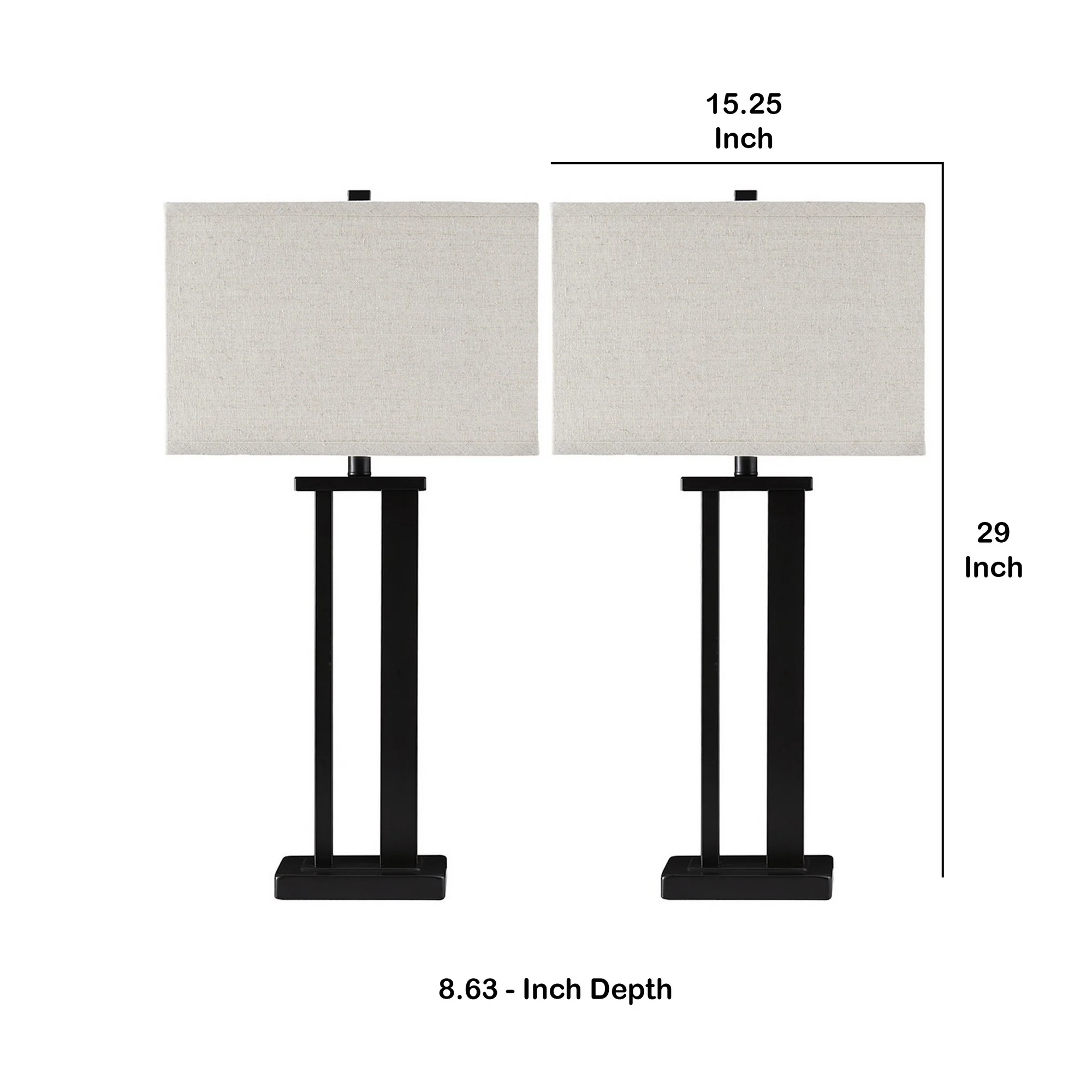 Metal Frame Table Lamp With Hardback Shade Set Of 2 Off White And Bronze By Benzara - Image 3