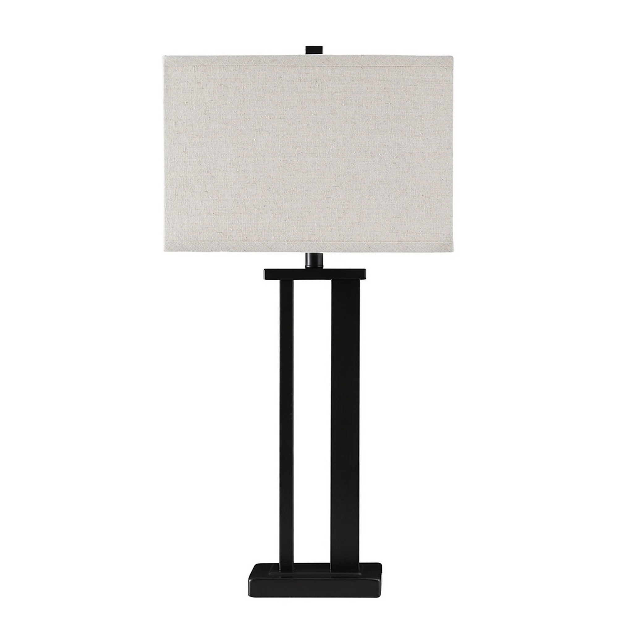 Metal Frame Table Lamp With Hardback Shade Set Of 2 Off White And Bronze By Benzara - Image 4