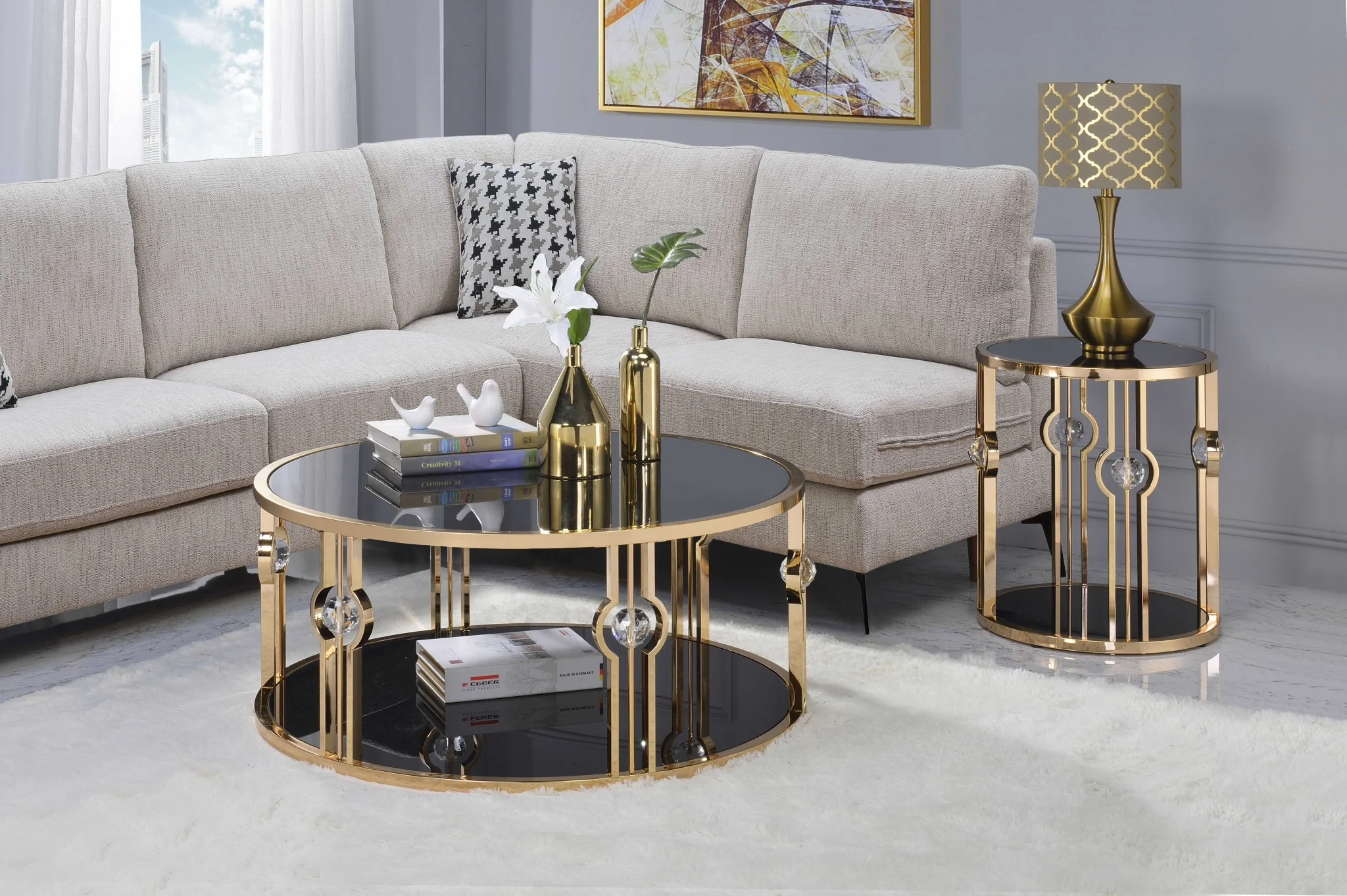 Metal Glass Coffee Table and Gold & Black Glass By Homeroots - Image 3