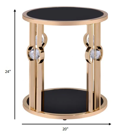 Metal Glass End Table and Gold & Black Glass By Homeroots - Image 5