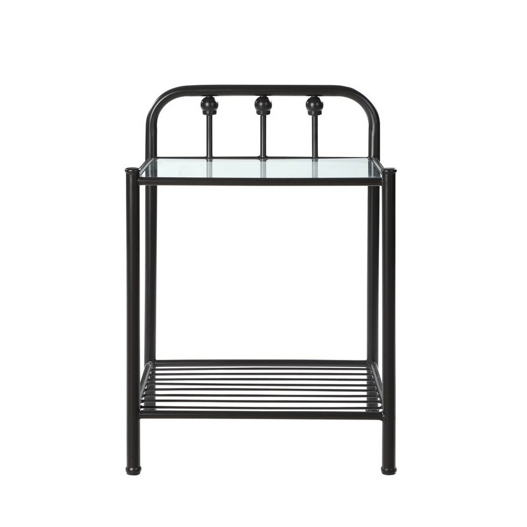 Metal Nightstand With Glass Top And Slated Open Bottom Shelf, Black By Benzara - Image 2