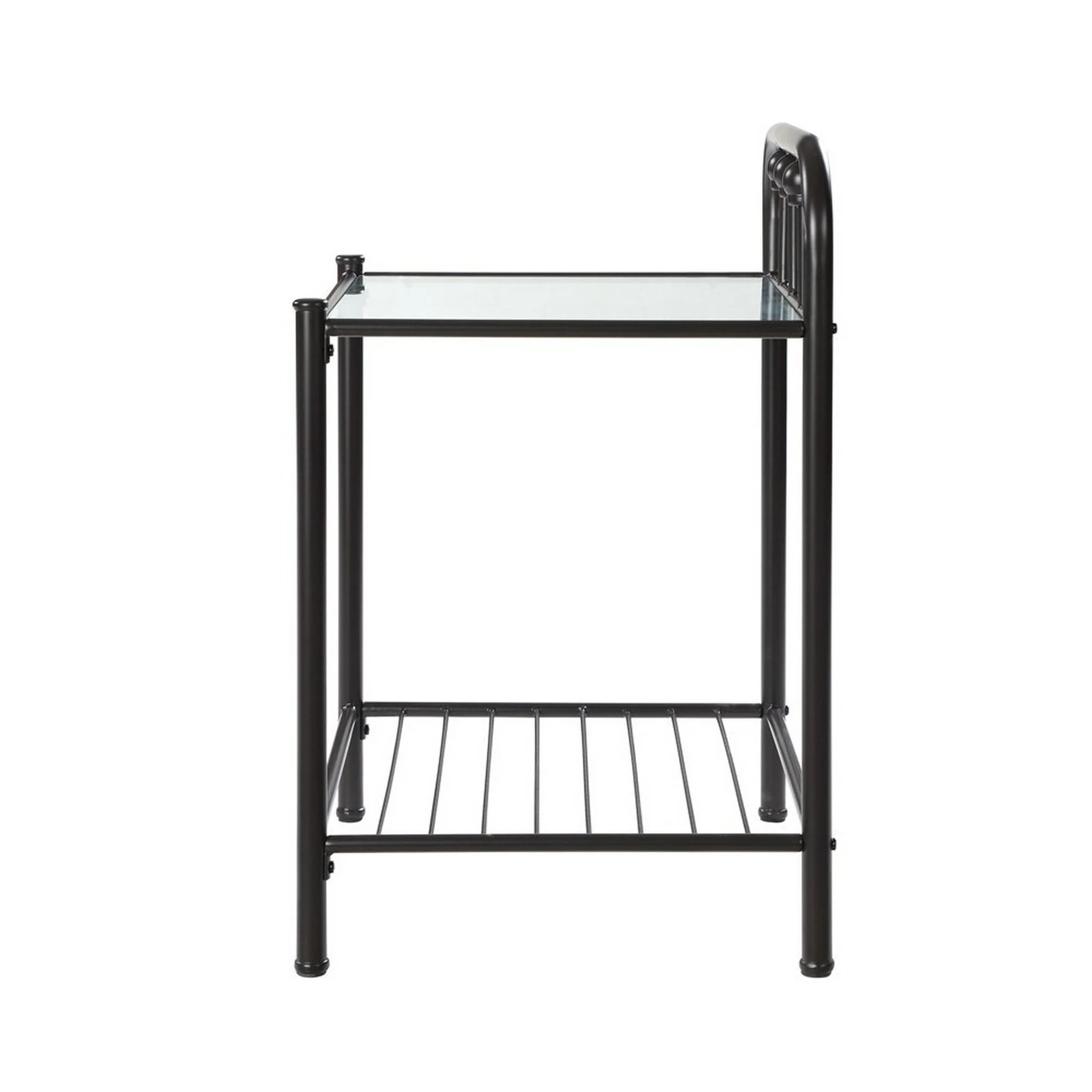 Metal Nightstand With Glass Top And Slated Open Bottom Shelf, Black By Benzara - Image 3