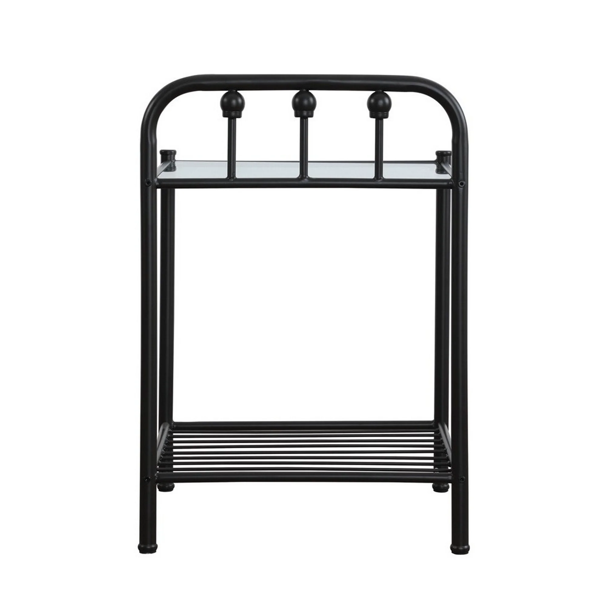 Metal Nightstand With Glass Top And Slated Open Bottom Shelf, Black By Benzara - Image 4