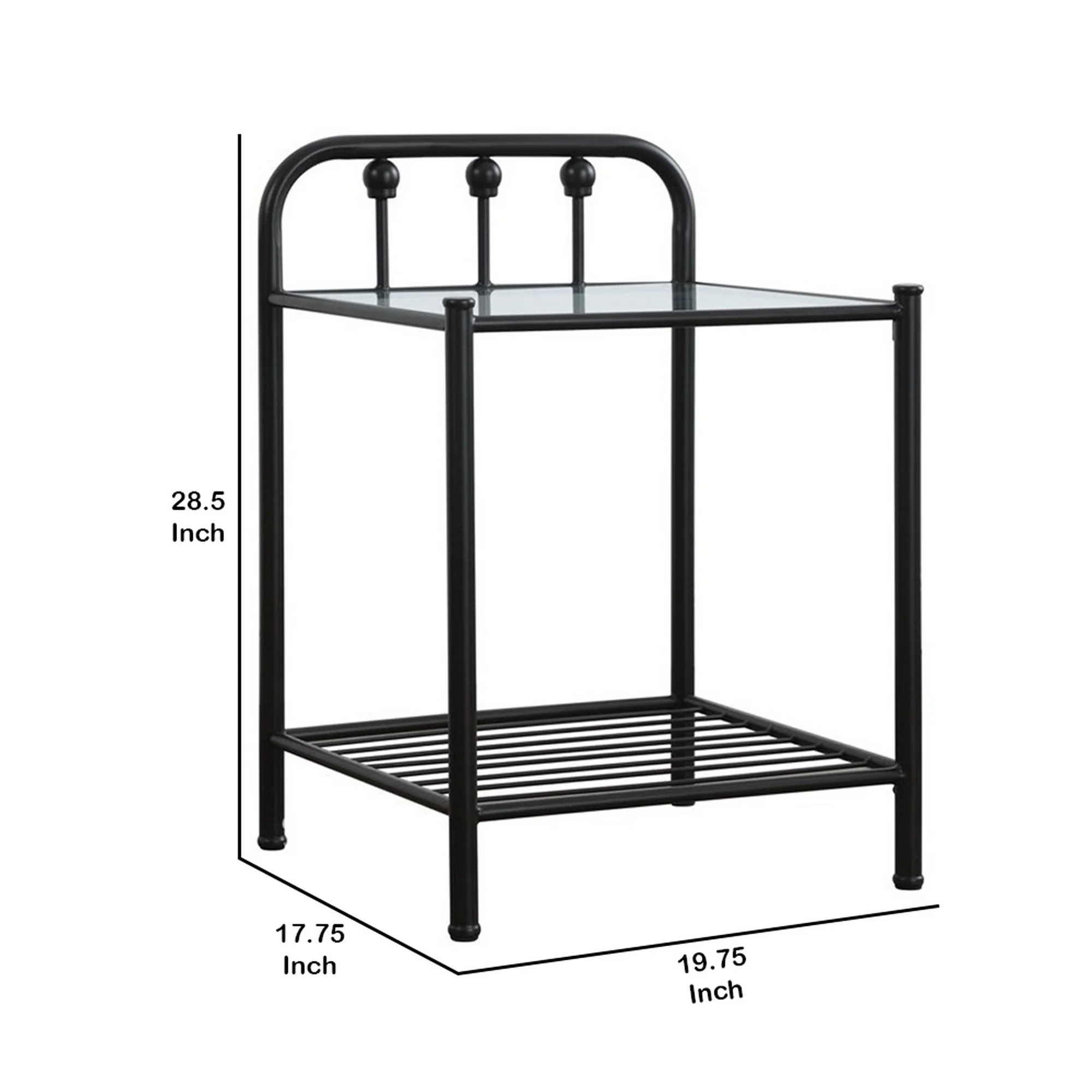 Metal Nightstand With Glass Top And Slated Open Bottom Shelf, Black By Benzara - Image 5