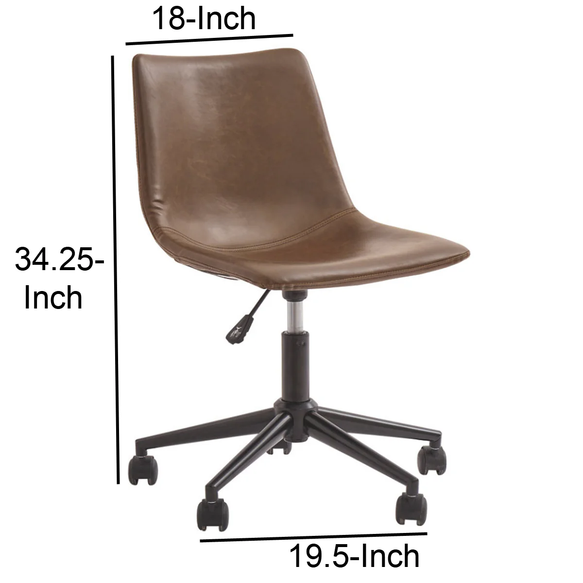 Metal Swivel Chair With Faux Leather Upholstery And Adjustable Seat, Brown And Black By Benzara - Image 5