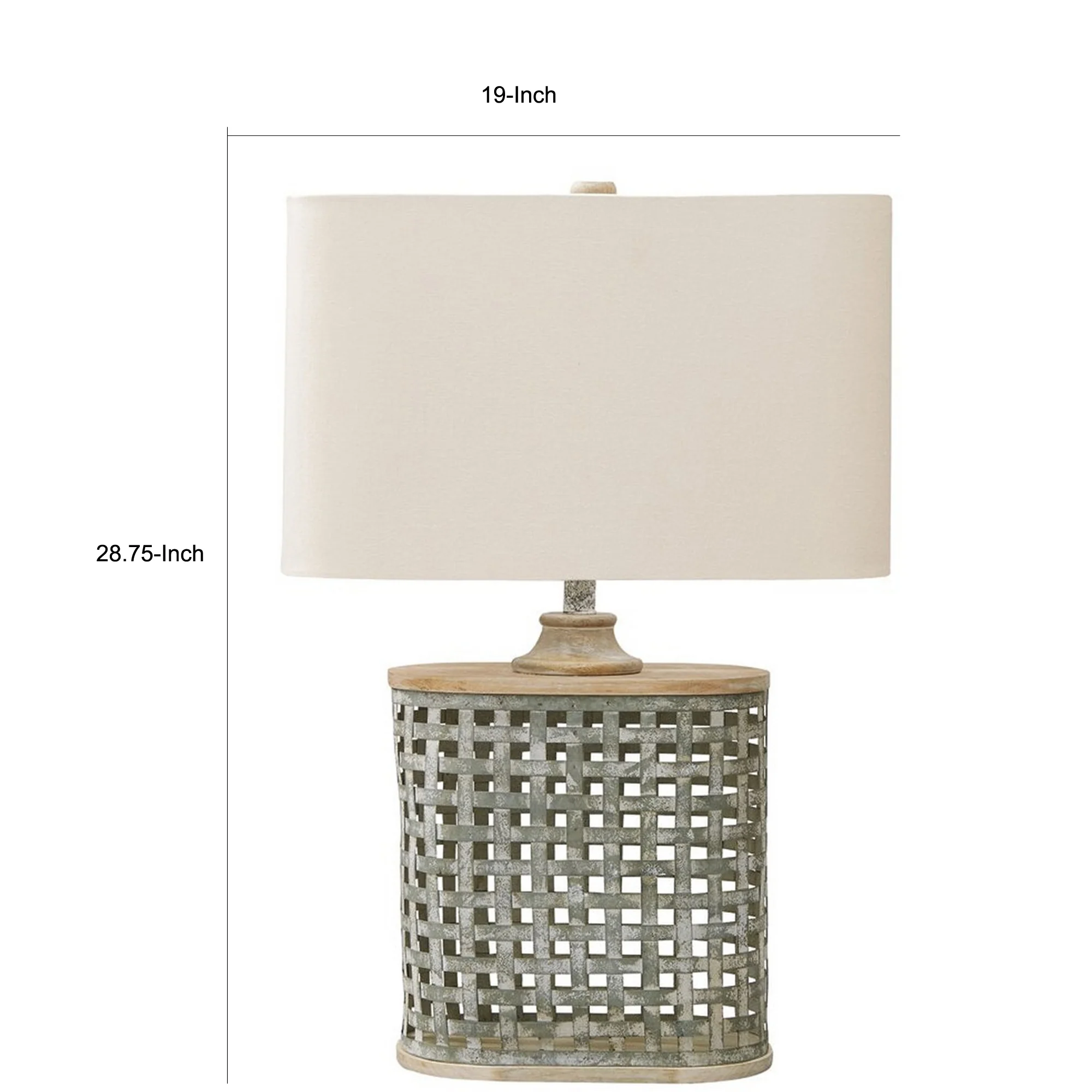 Metal Table Lamp With Lattice Design Body And Hardback ShadeGray And Beige By Benzara - Image 3