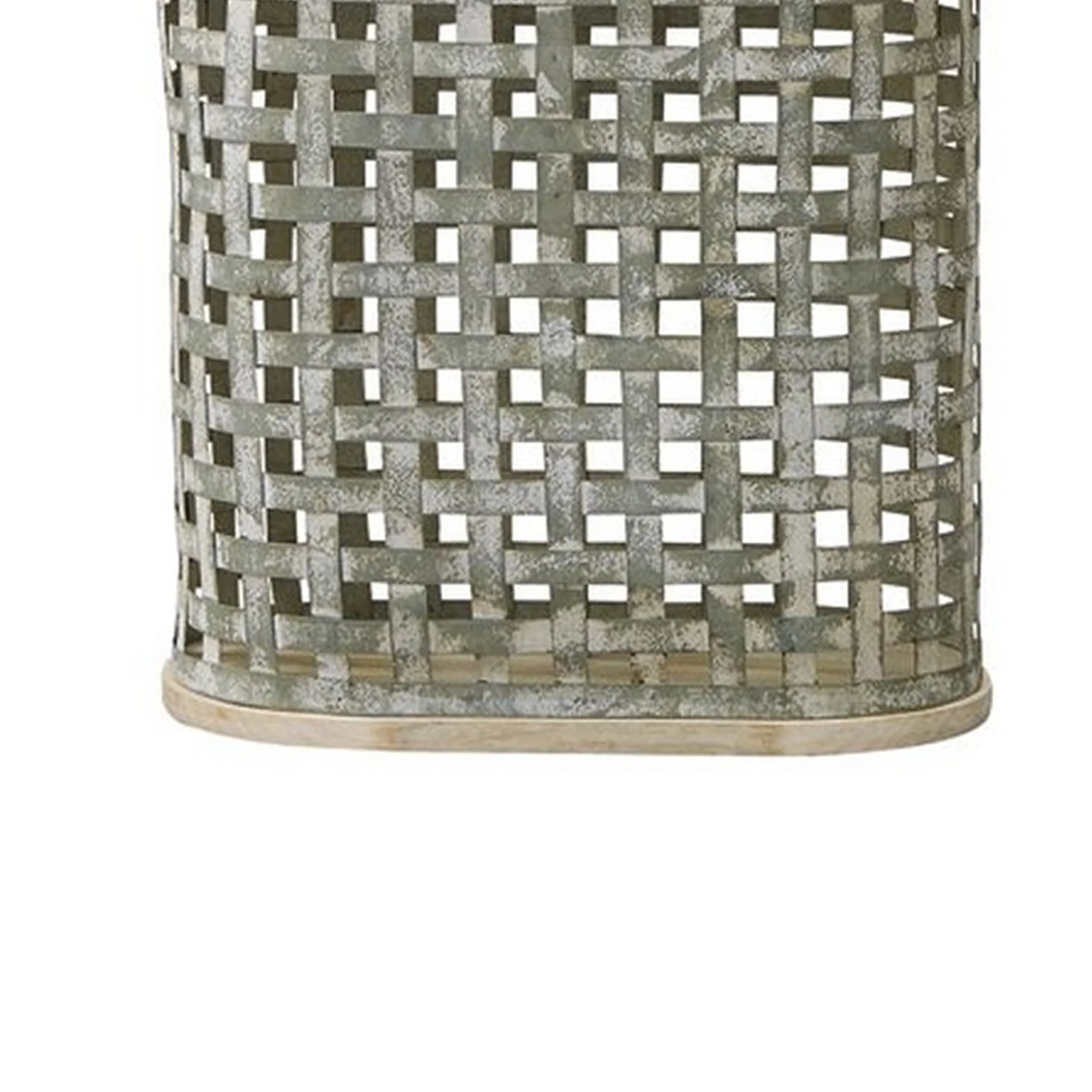 Metal Table Lamp With Lattice Design Body And Hardback ShadeGray And Beige By Benzara - Image 4