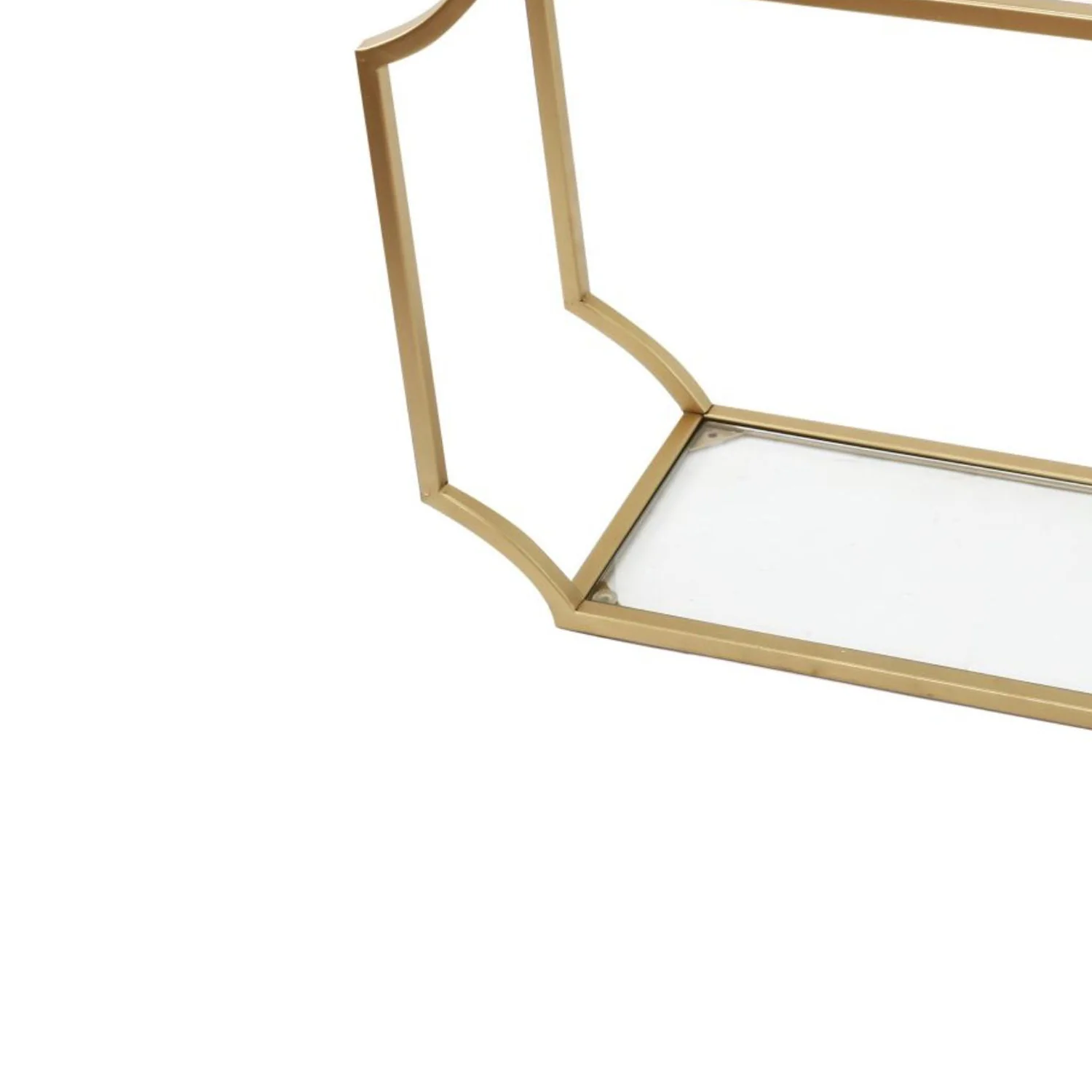 Metal Wall Shelf with Two Glass Shelves and Smooth Chamferedecorners, Gold and Clear By Benzara - Image 4