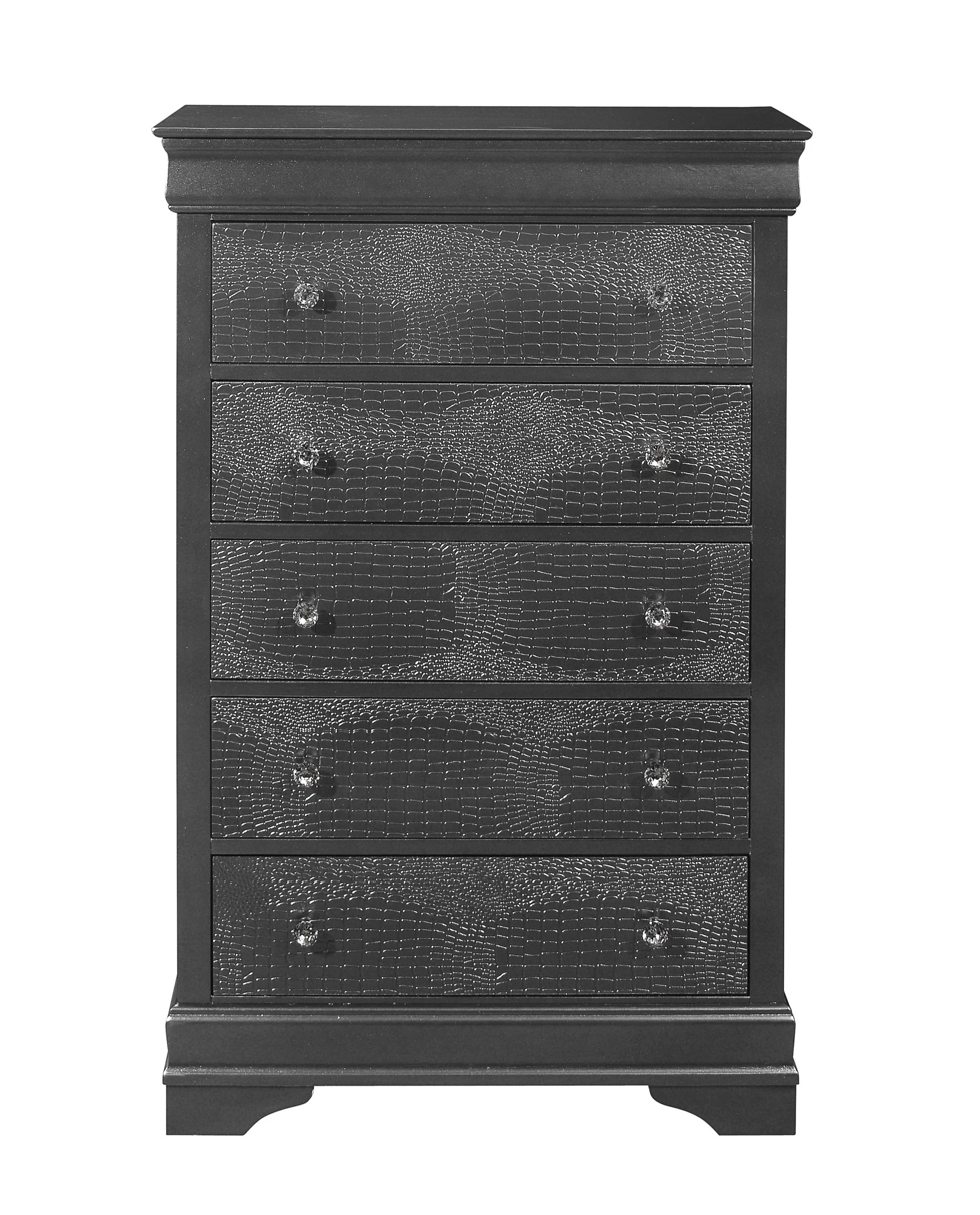 Metallic Grey Solid Wood Five Drawer Chest By Homeroots - Image 2