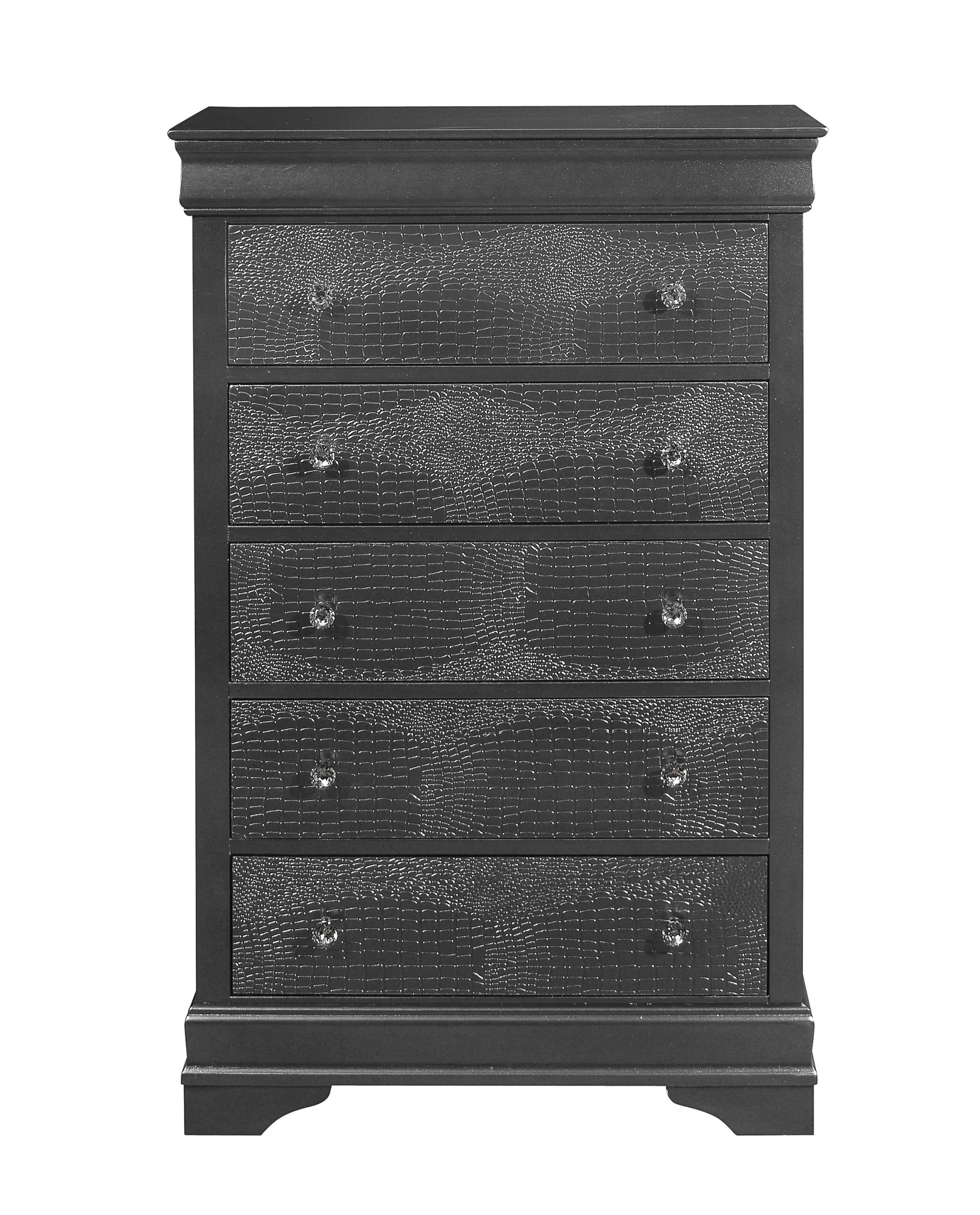 Metallic Grey Solid Wood Five Drawer Chest By Homeroots - Image 3