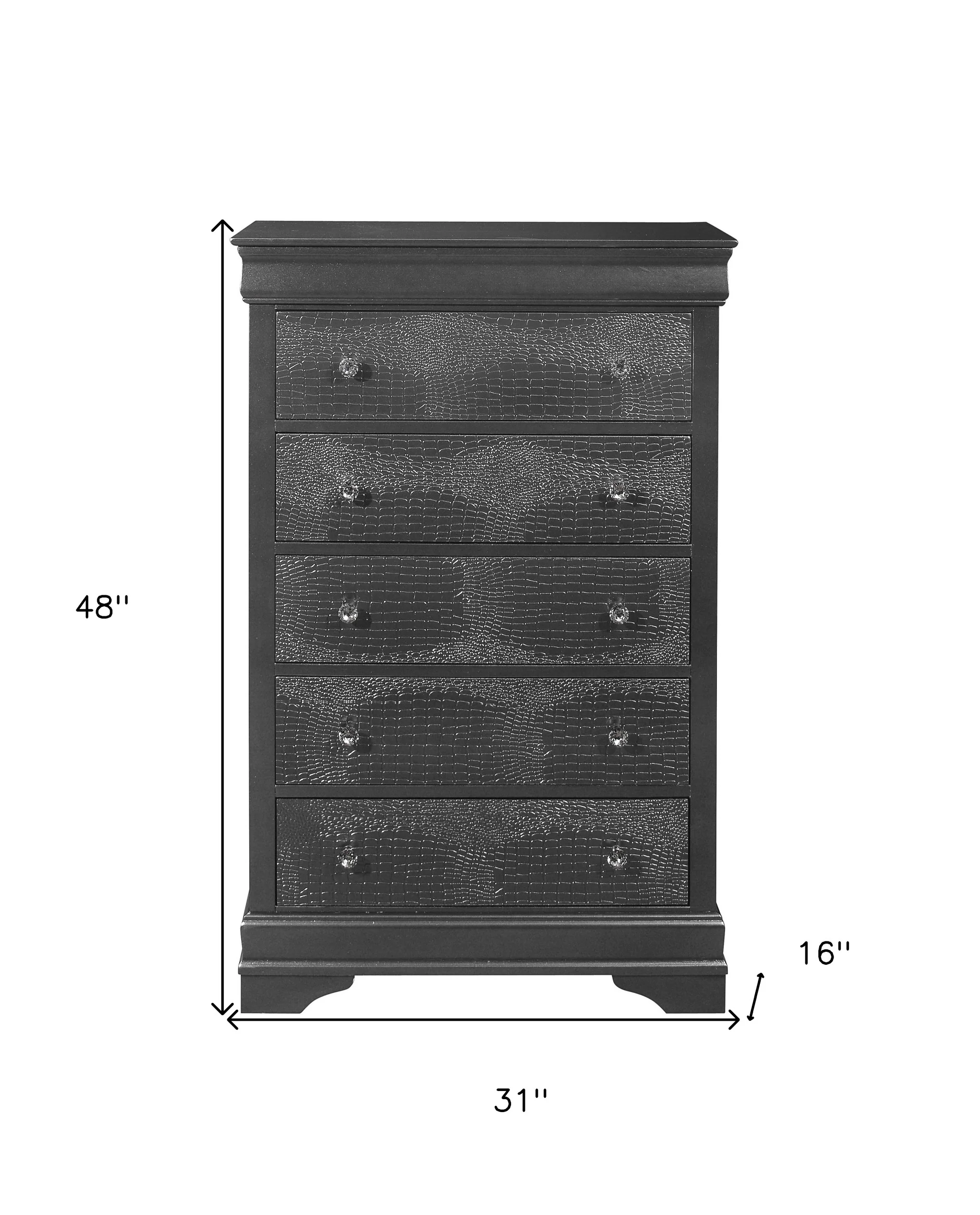 Metallic Grey Solid Wood Five Drawer Chest By Homeroots - Image 6
