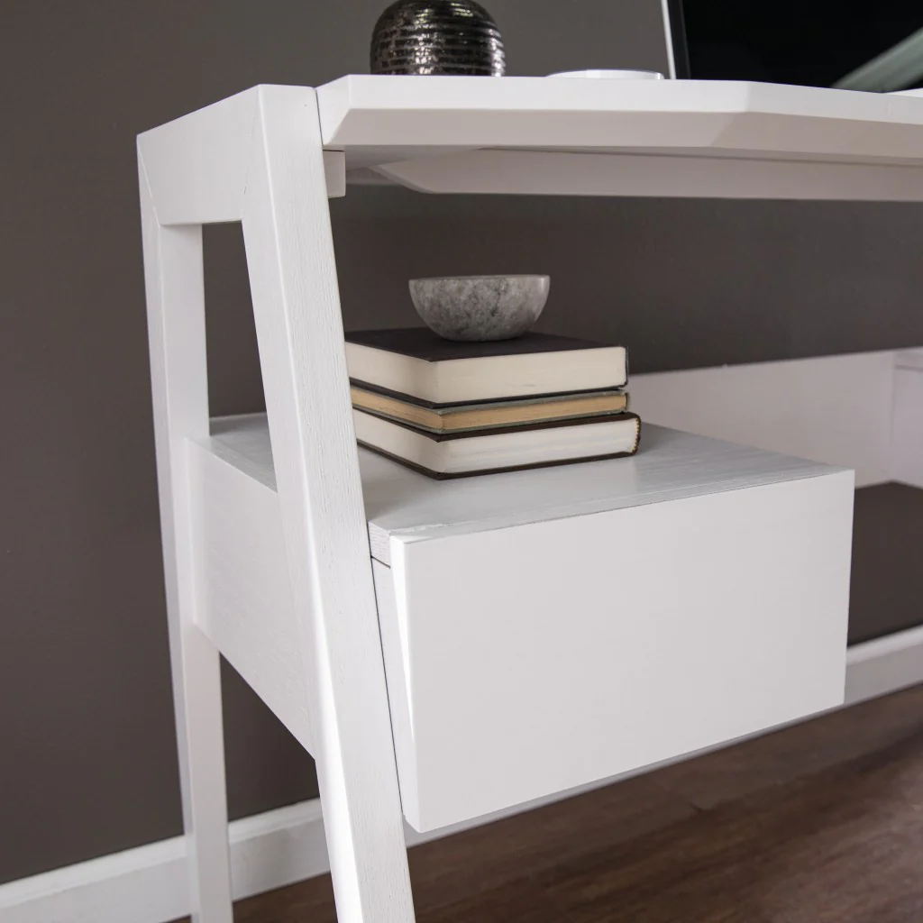 Metallic White Modern Writing Desk By Homeroots - Image 2