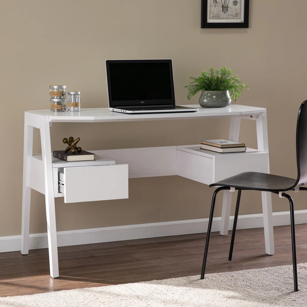 Metallic White Modern Writing Desk By Homeroots - Image 3
