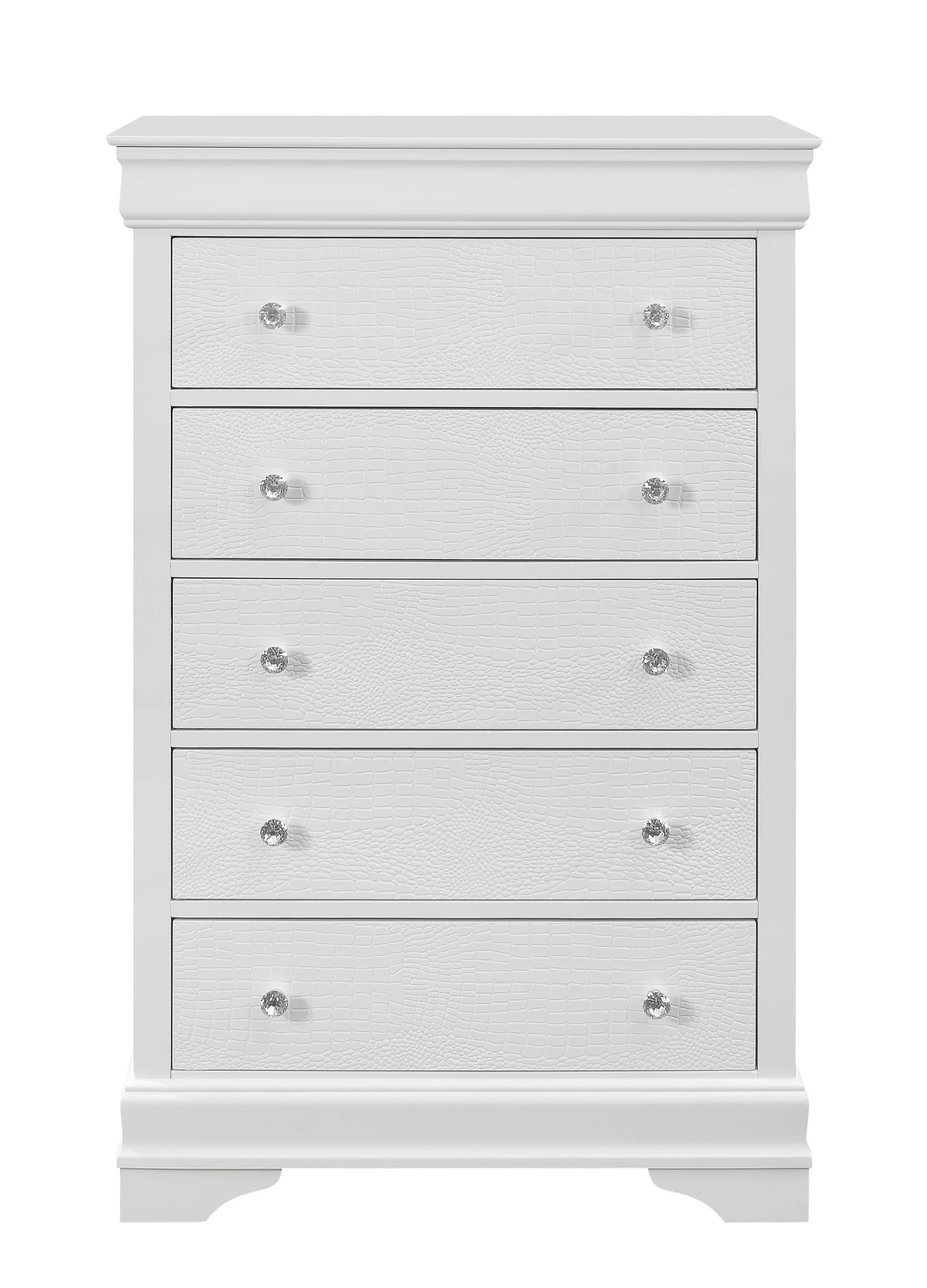 Metallic White Solid Wood Five Drawer Chest By Homeroots - Image 2