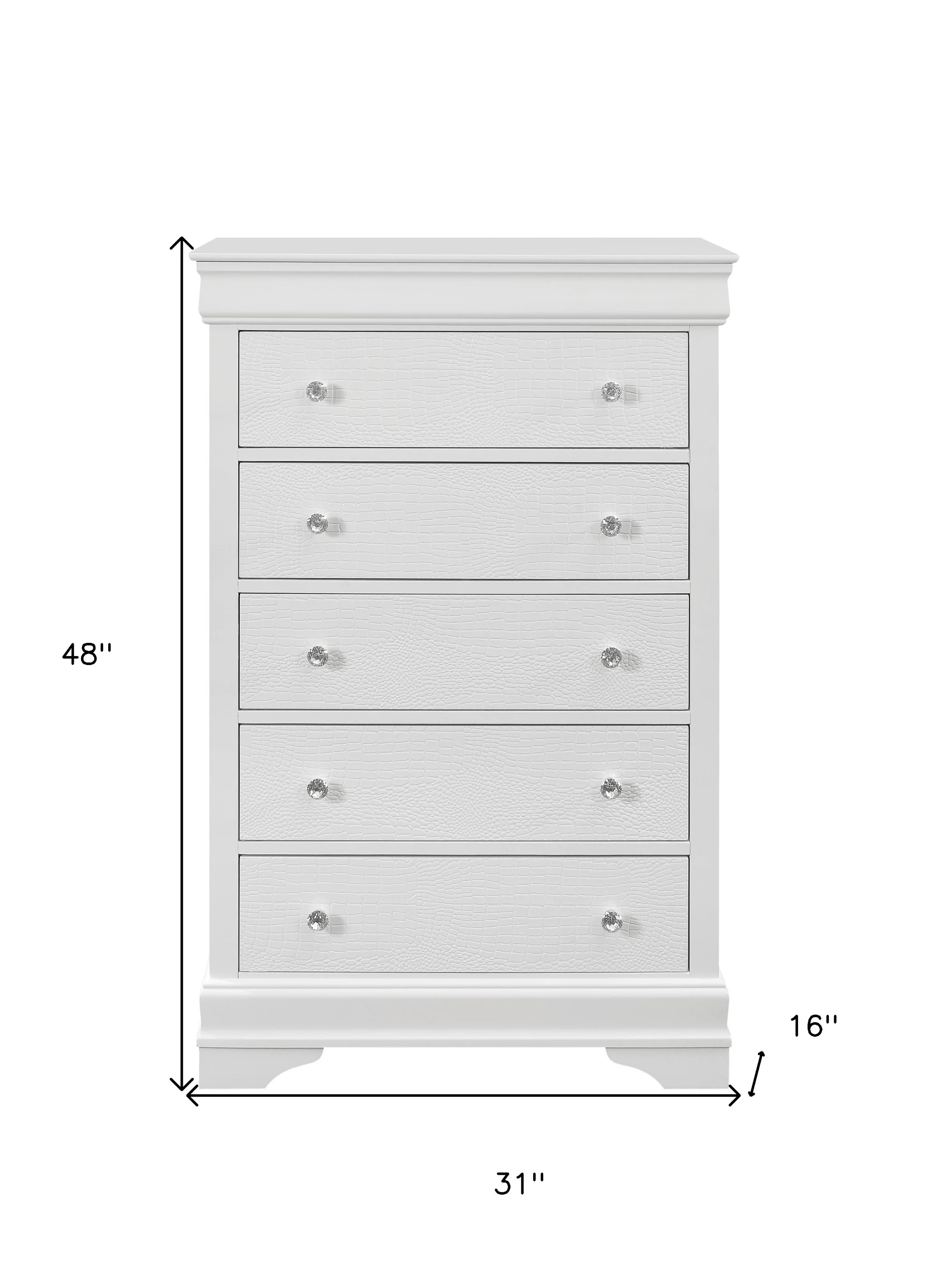 Metallic White Solid Wood Five Drawer Chest By Homeroots - Image 5
