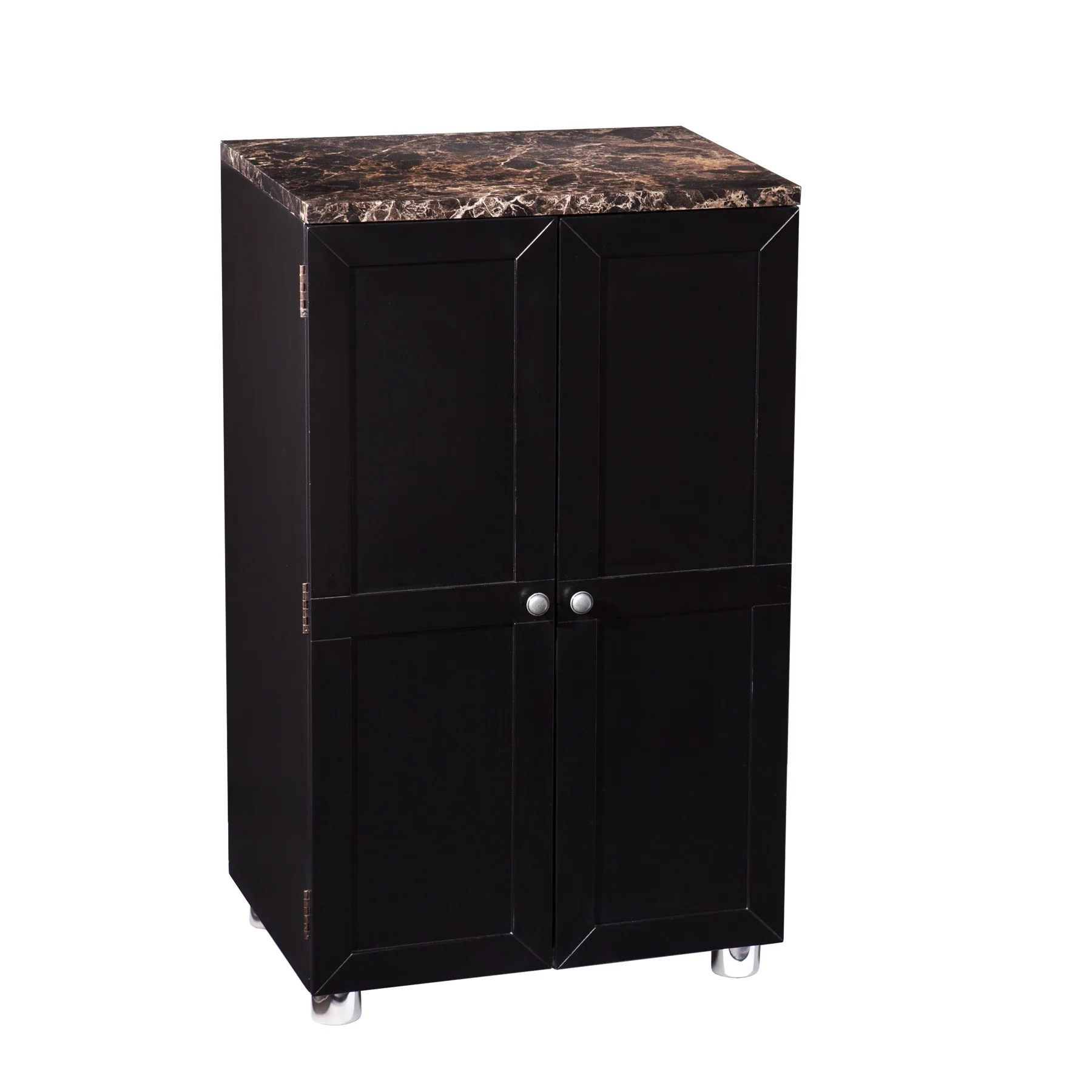 Metro Black Wood And Marble Bar Cabinet By Homeroots - Image 4
