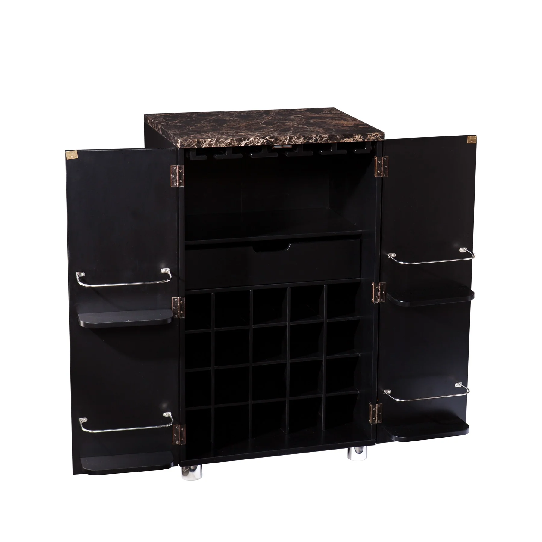 Metro Black Wood And Marble Bar Cabinet By Homeroots - Image 7