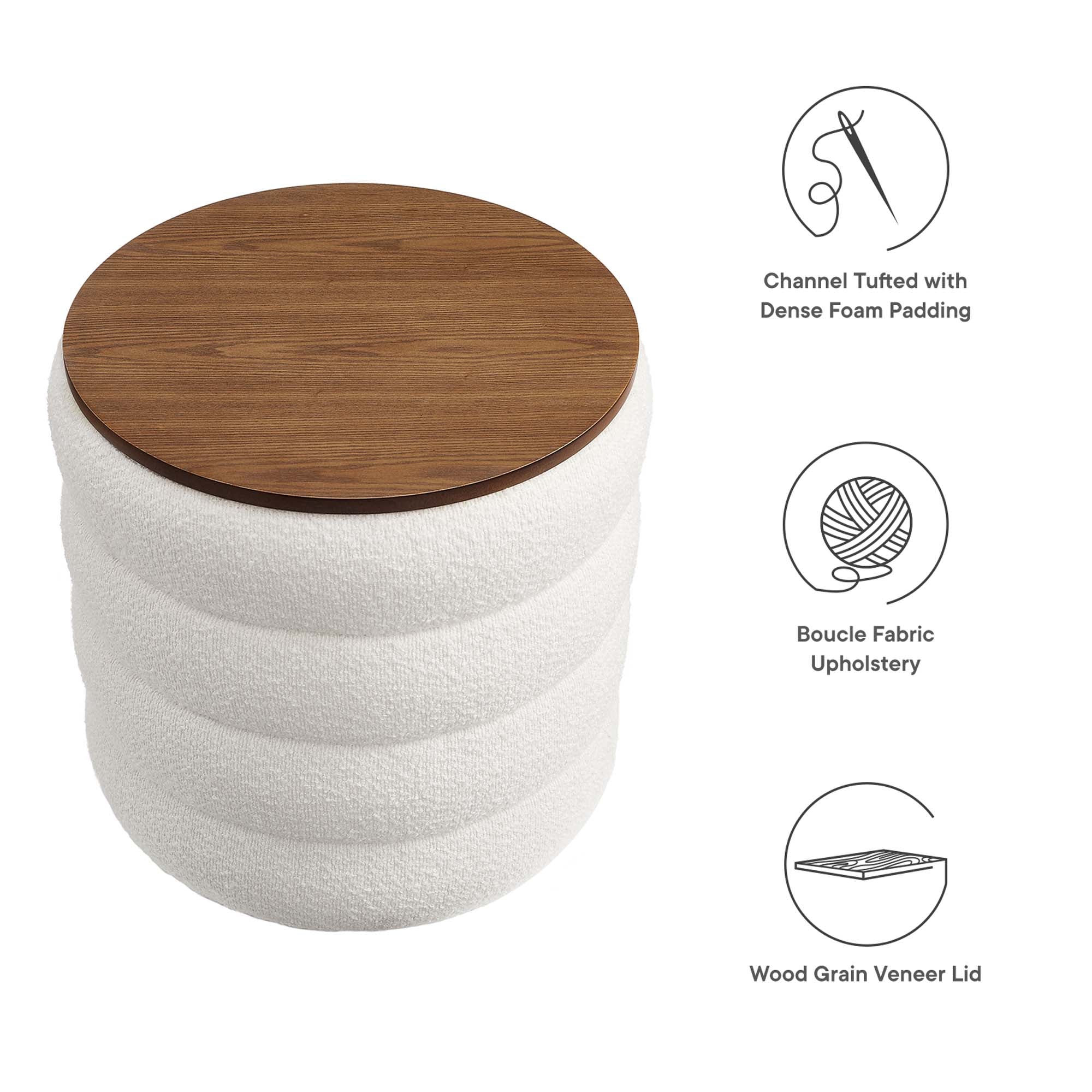 Mezzo Round Boucle Fabric Storage Ottoman by Modway - Image 7