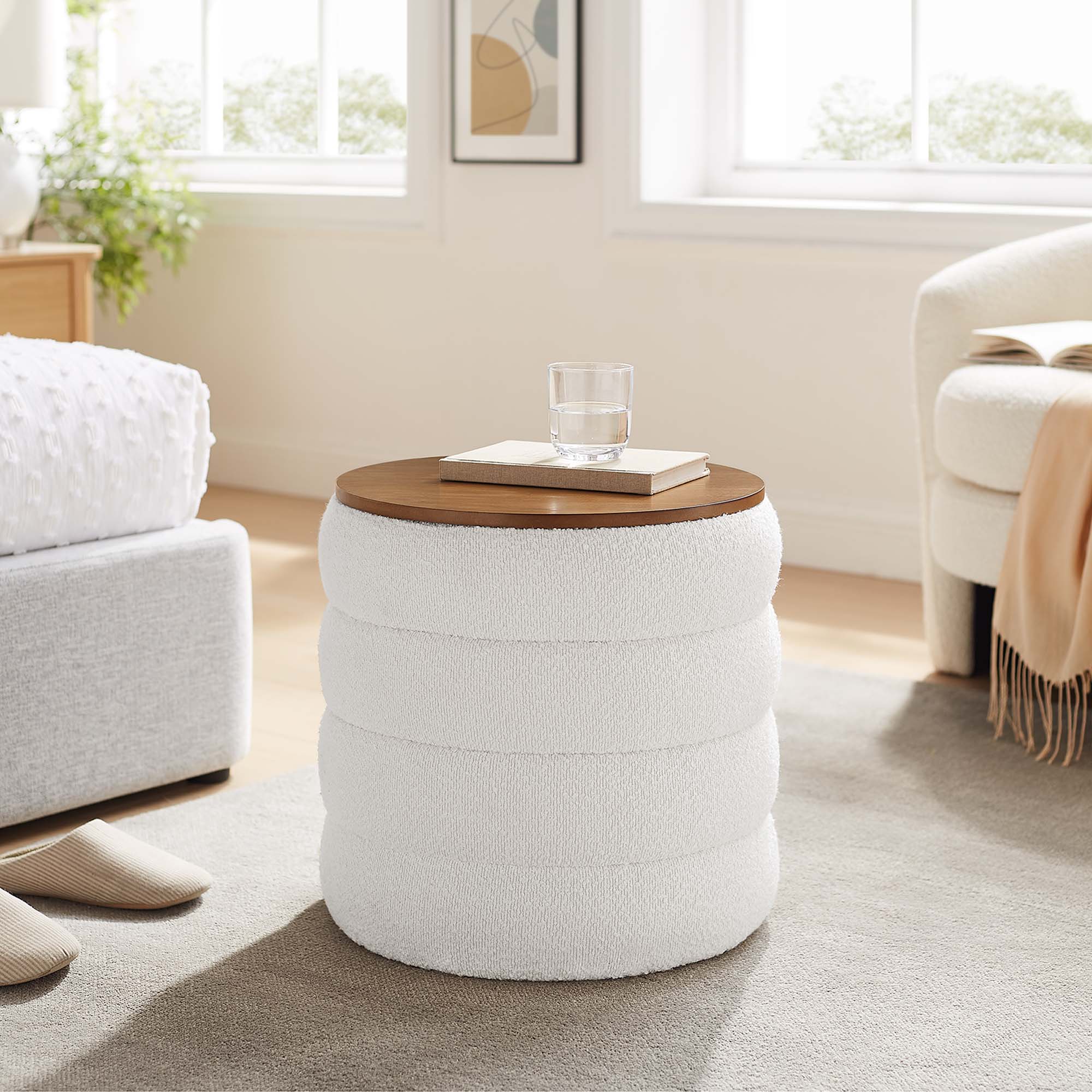 Mezzo Round Boucle Fabric Storage Ottoman by Modway - Image 9