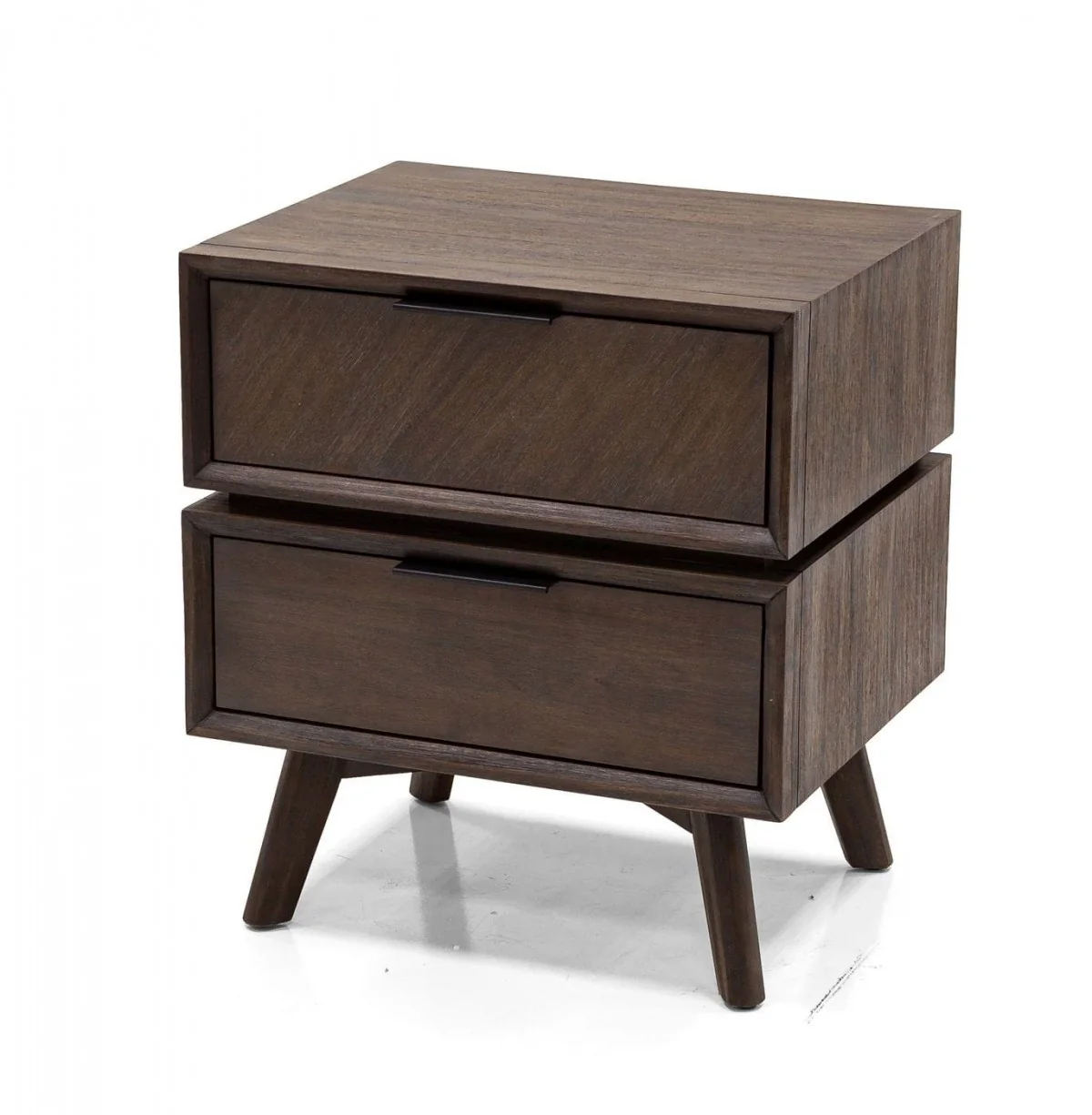 Mid Century Acacia Nightstand With Two Drawers And Black Metal Handles By Homeroots - Image 2