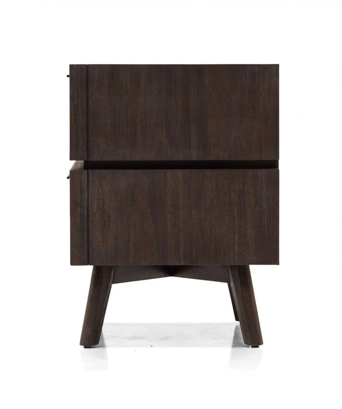 Mid Century Acacia Nightstand With Two Drawers And Black Metal Handles By Homeroots - Image 3