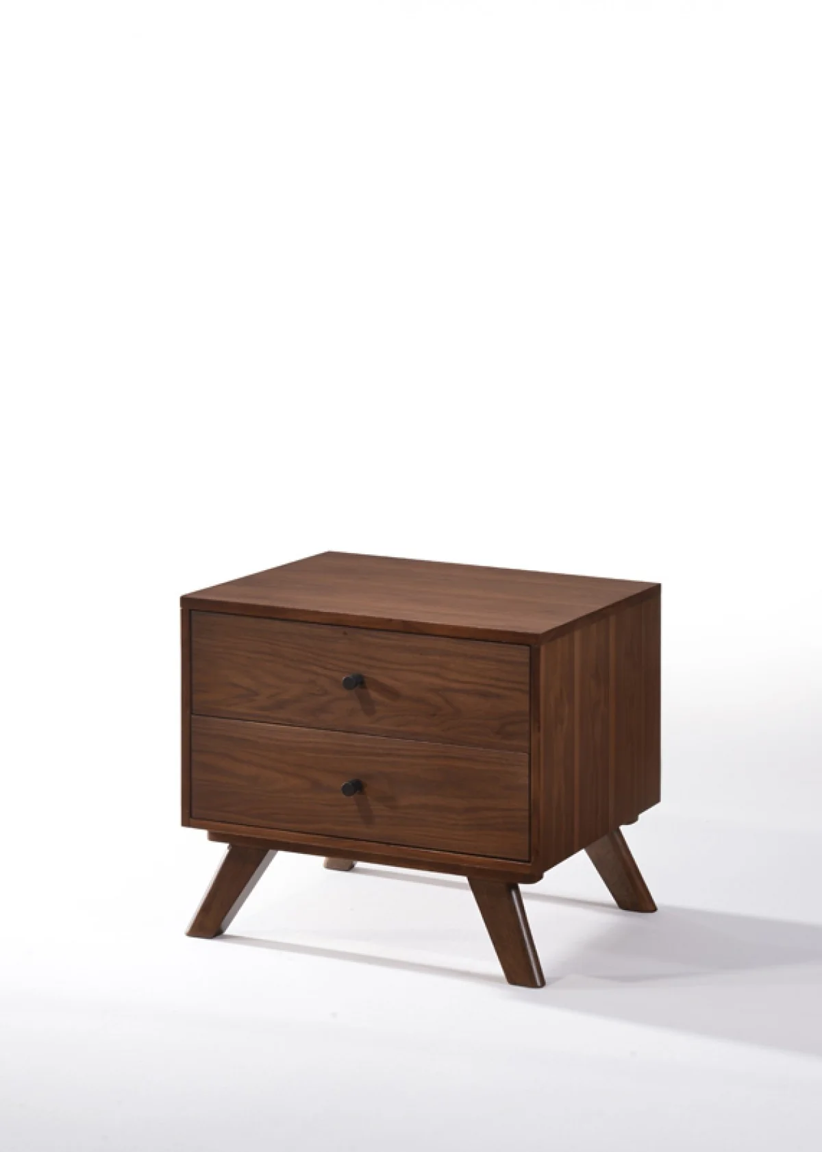 Mid Century Classic Box Shaped Walnut Nightstand With Two Drawers By Homeroots - Image 2