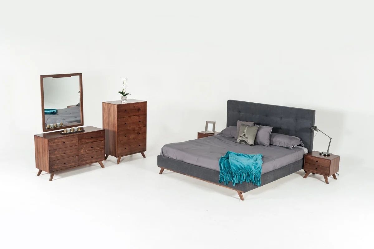 Mid Century Classic Box Shaped Walnut Nightstand With Two Drawers By Homeroots - Image 3