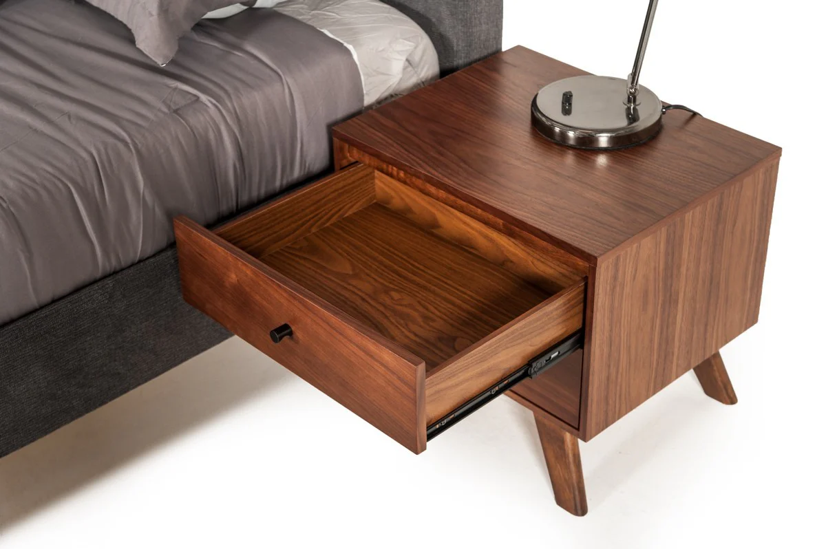 Mid Century Classic Box Shaped Walnut Nightstand With Two Drawers By Homeroots - Image 6