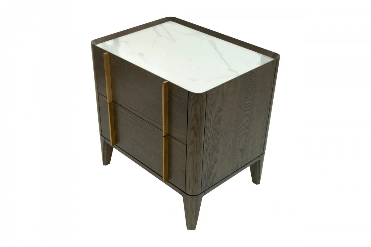 Mid Century Dark Brown And White Faux Marble With Two Drawers By Homeroots - Image 3