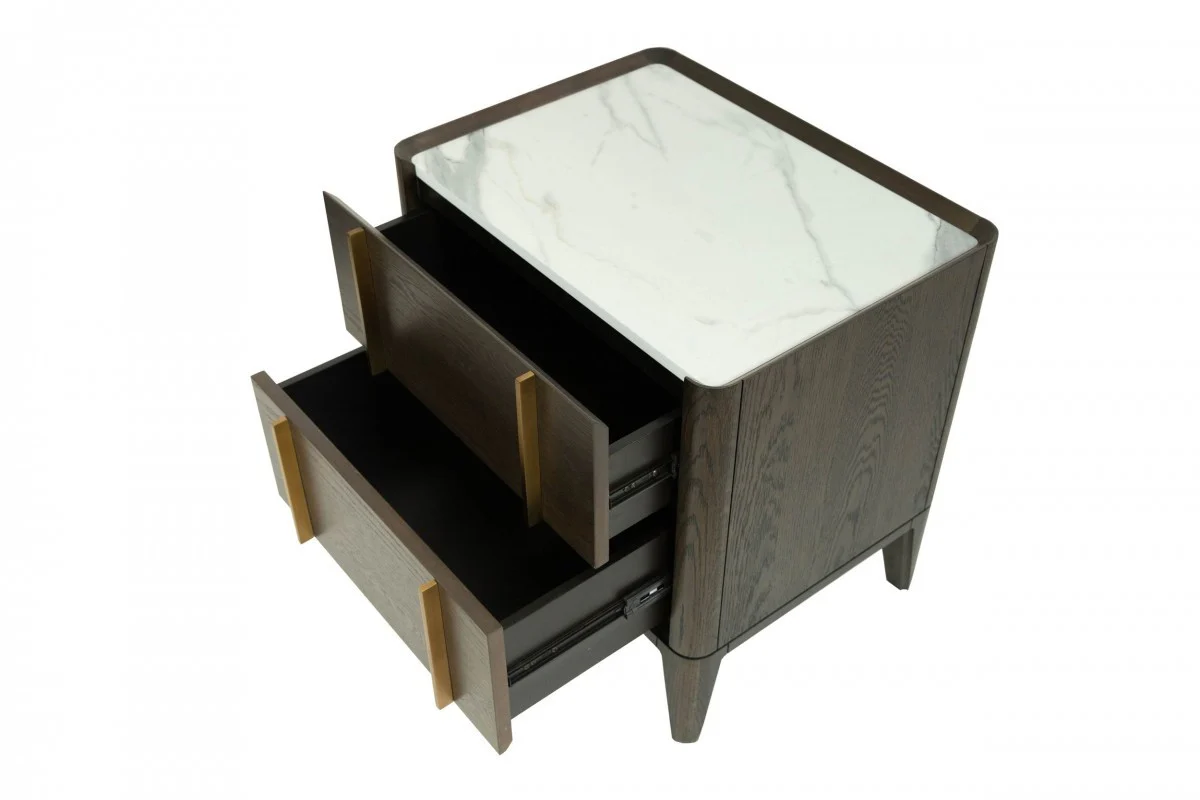 Mid Century Dark Brown And White Faux Marble With Two Drawers By Homeroots - Image 4