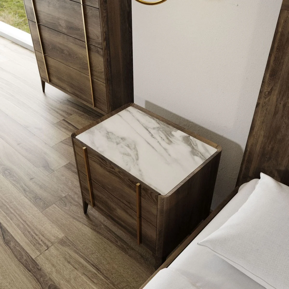 Mid Century Dark Brown And White Faux Marble With Two Drawers By Homeroots - Image 6
