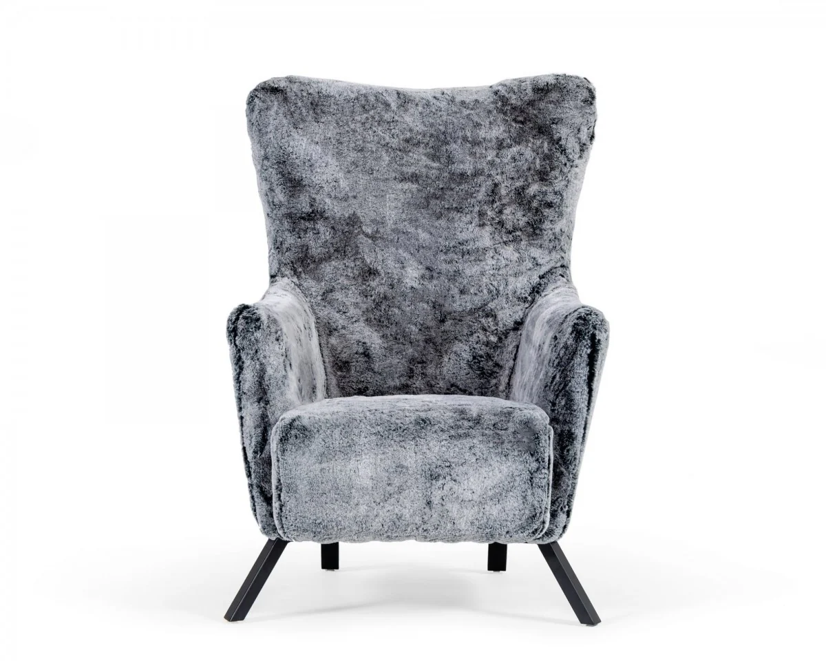 Mid Century Glam Grey Faux Fur Accent Chair By Homeroots - Image 2