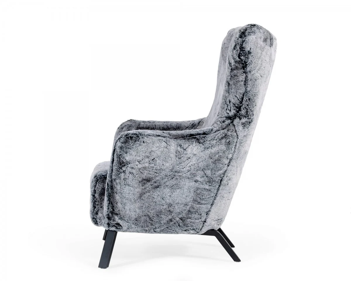 Mid Century Glam Grey Faux Fur Accent Chair By Homeroots - Image 3