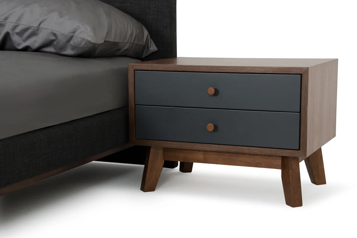 Mid Century Mod Grey And Walnut Finish 2 Drawer Night Stand By Homeroots - Image 3