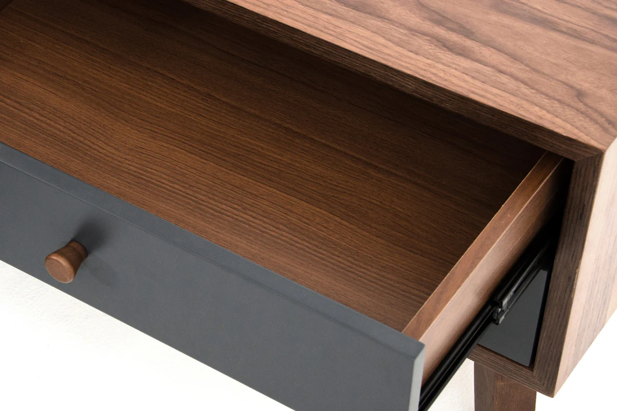 Mid Century Mod Grey And Walnut Finish 2 Drawer Night Stand By Homeroots - Image 5