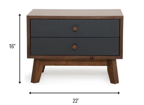 Mid Century Mod Grey And Walnut Finish 2 Drawer Night Stand By Homeroots - Image 6