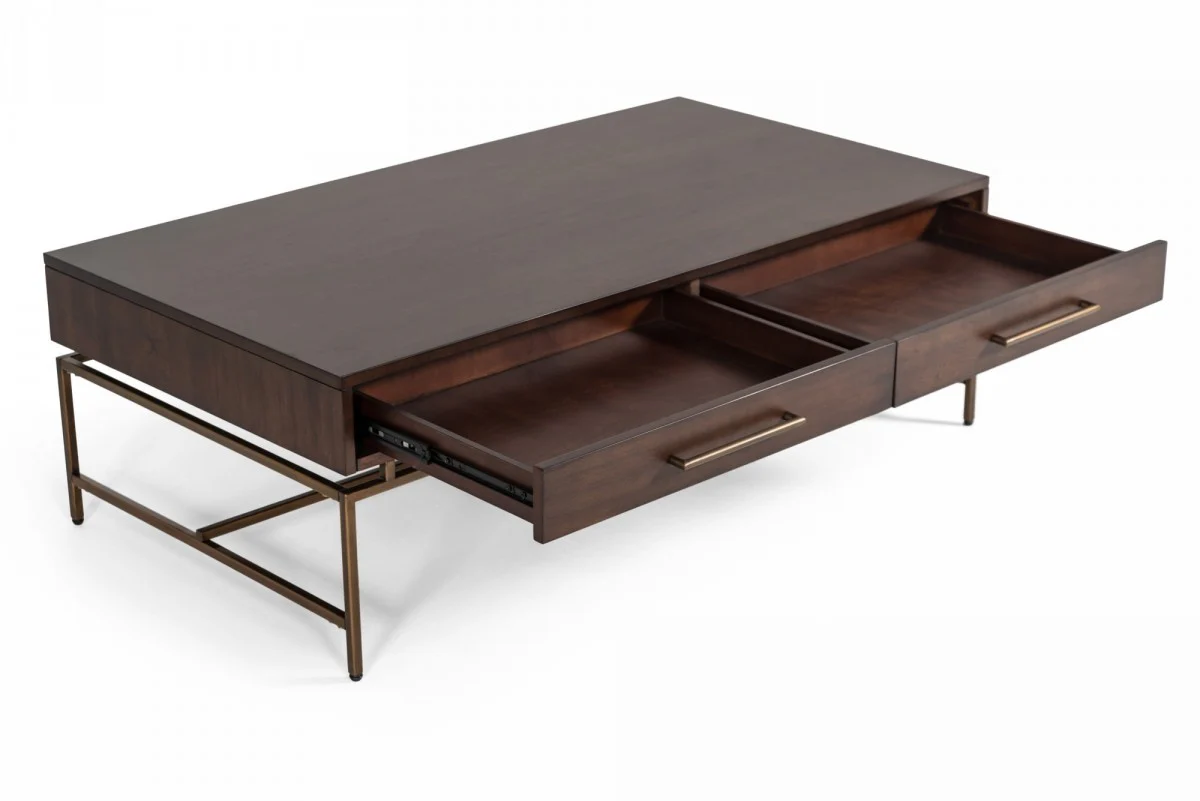 Mid Century Modern Acacia and Brass Coffee Table By Homeroots - Image 2