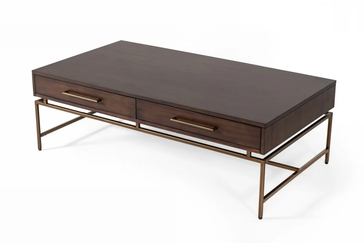 Mid Century Modern Acacia and Brass Coffee Table By Homeroots - Image 3