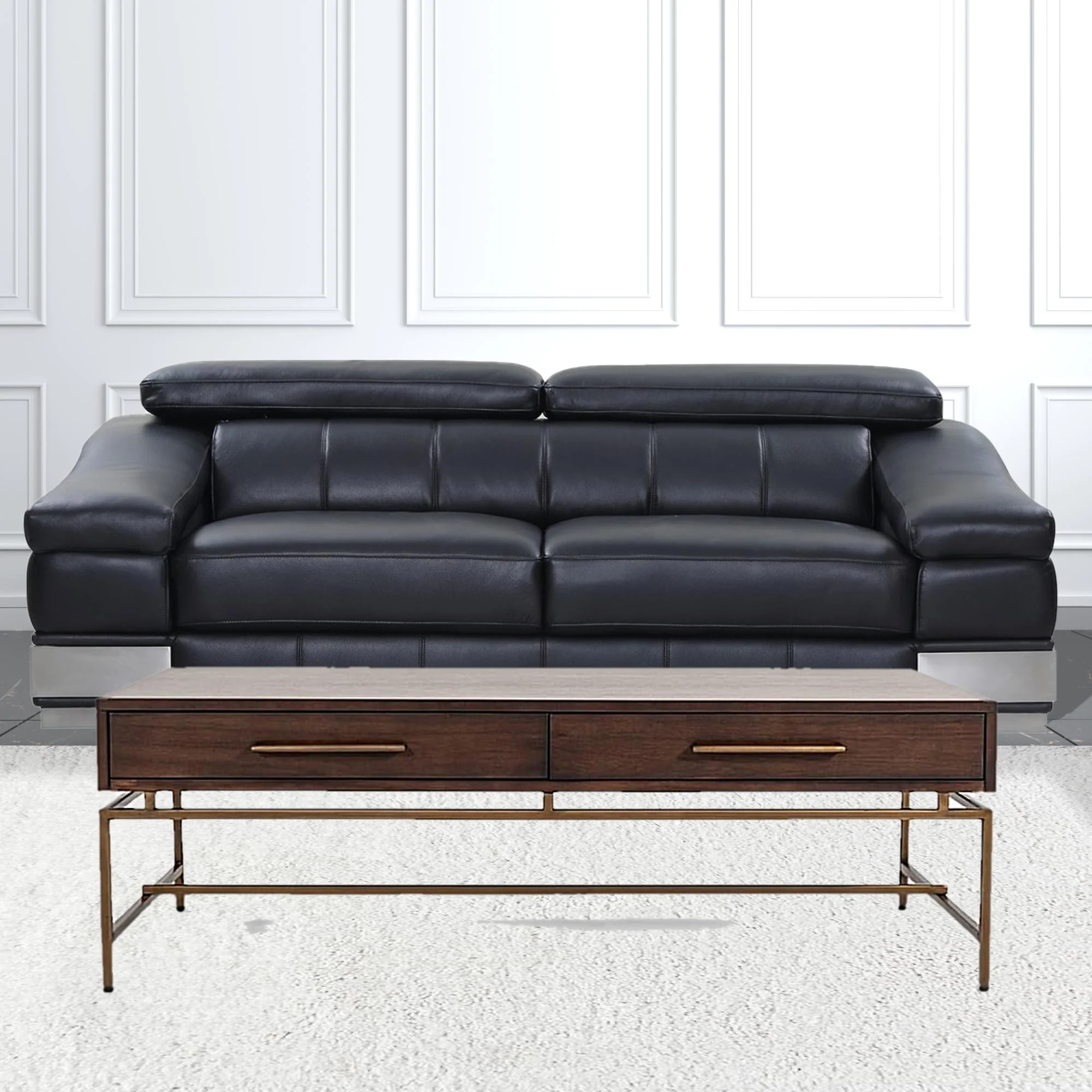 Mid Century Modern Acacia and Brass Coffee Table By Homeroots - Image 4