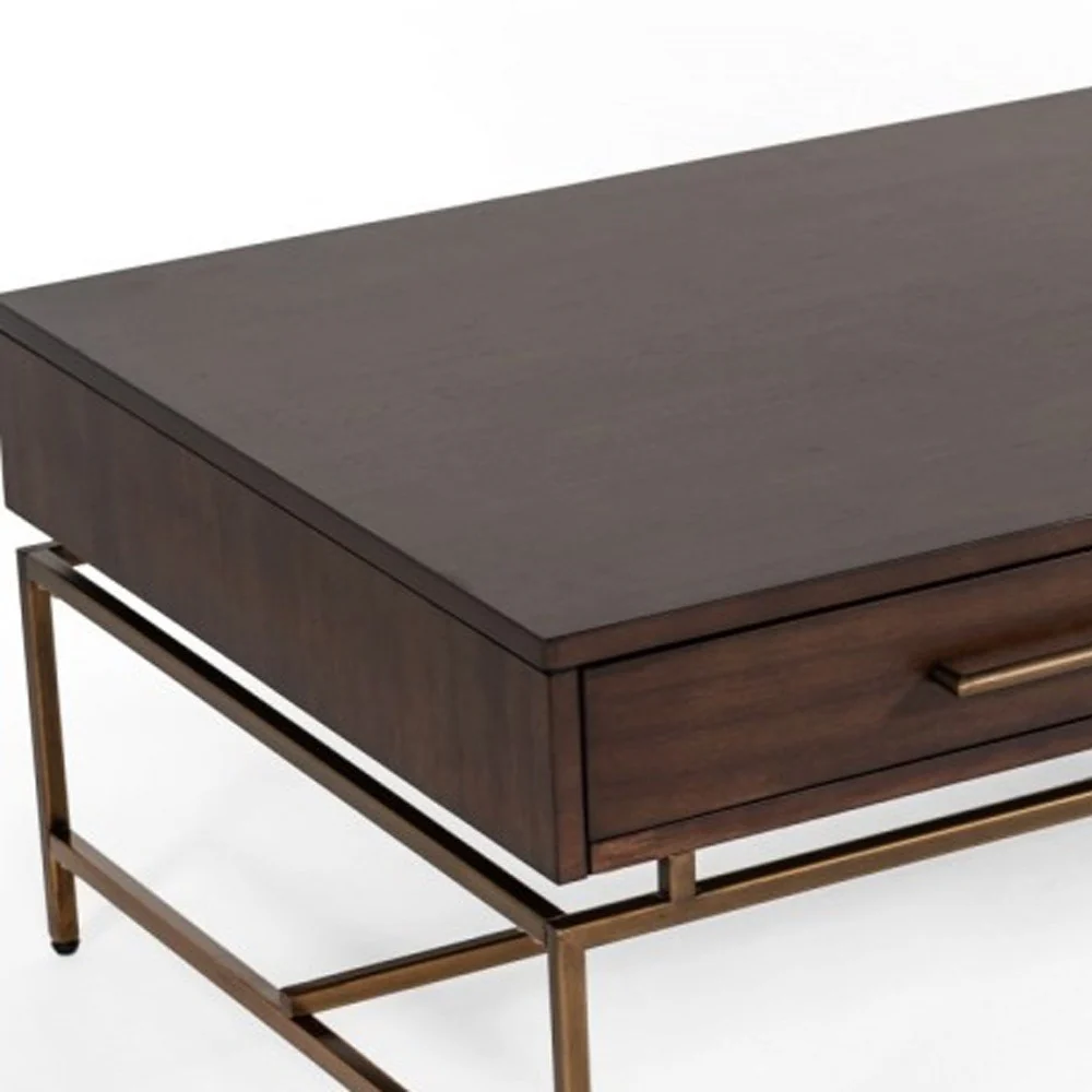 Mid Century Modern Acacia and Brass Coffee Table By Homeroots - Image 6