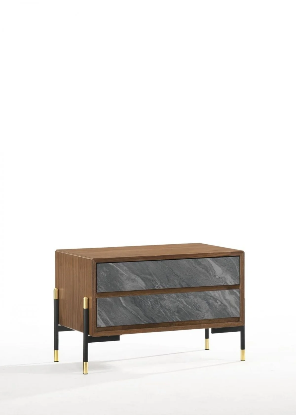 Mid Century Walnut And Gray Faux Marble Two Drawer Nightstand By Homeroots - Image 2