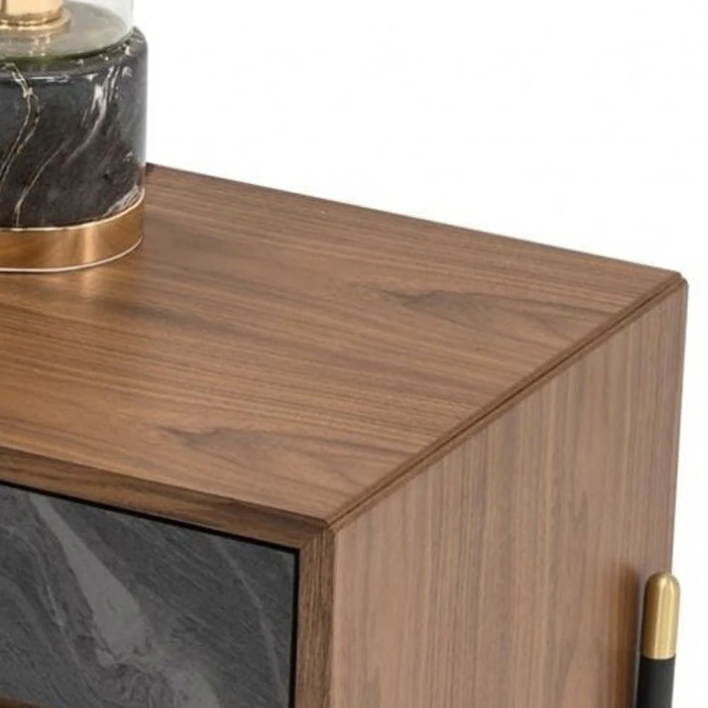 Mid Century Walnut And Gray Faux Marble Two Drawer Nightstand By Homeroots - Image 5