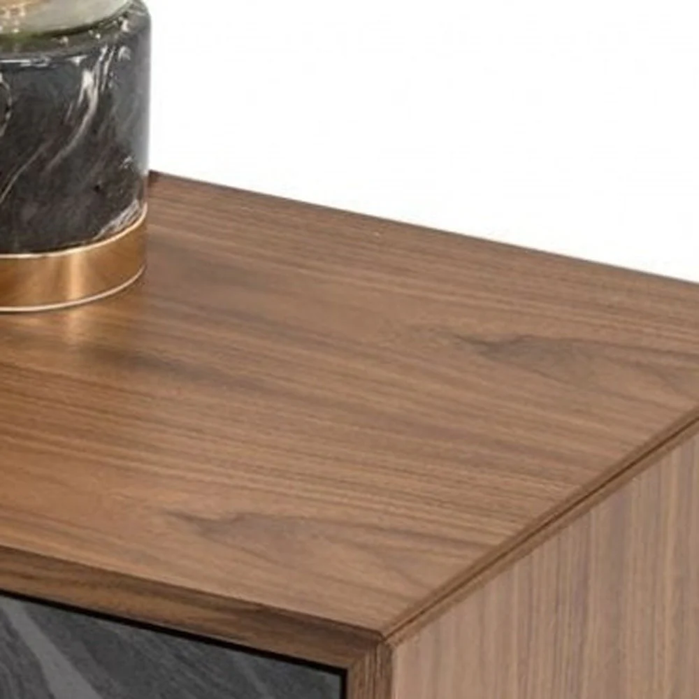 Mid Century Walnut And Gray Faux Marble Two Drawer Nightstand By Homeroots - Image 6