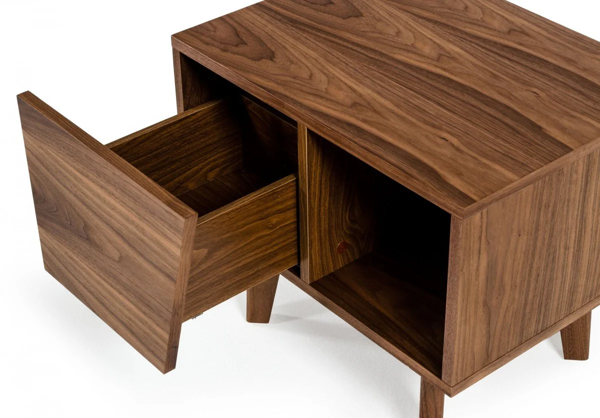 Mid Century Walnut Light Brown Nightstand With One Drawer And One Shelf By Homeroots - Image 3