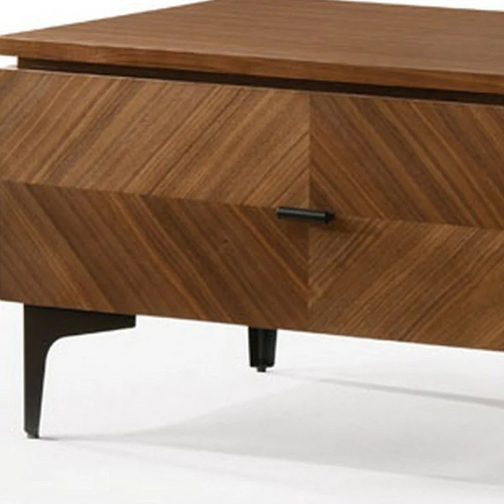 Mid Century Walnut Nightstand With Two Drawers By Homeroots - Image 3