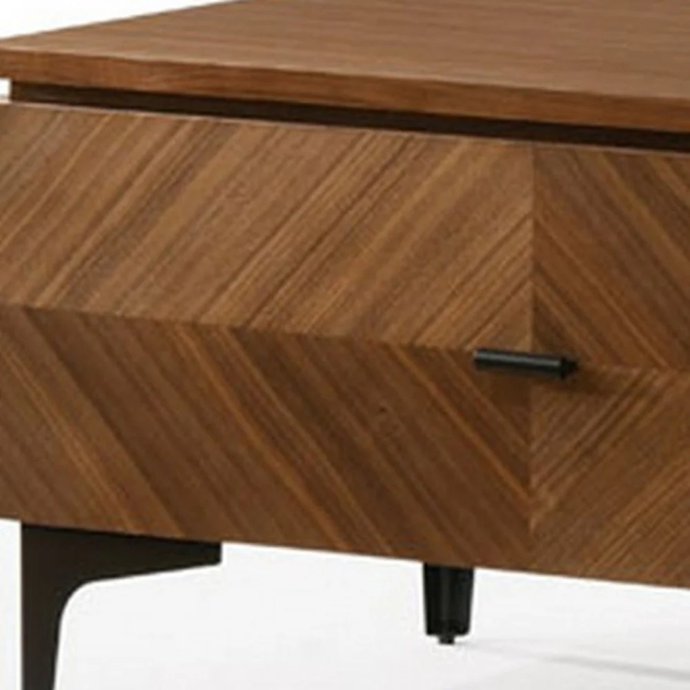 Mid Century Walnut Nightstand With Two Drawers By Homeroots - Image 4