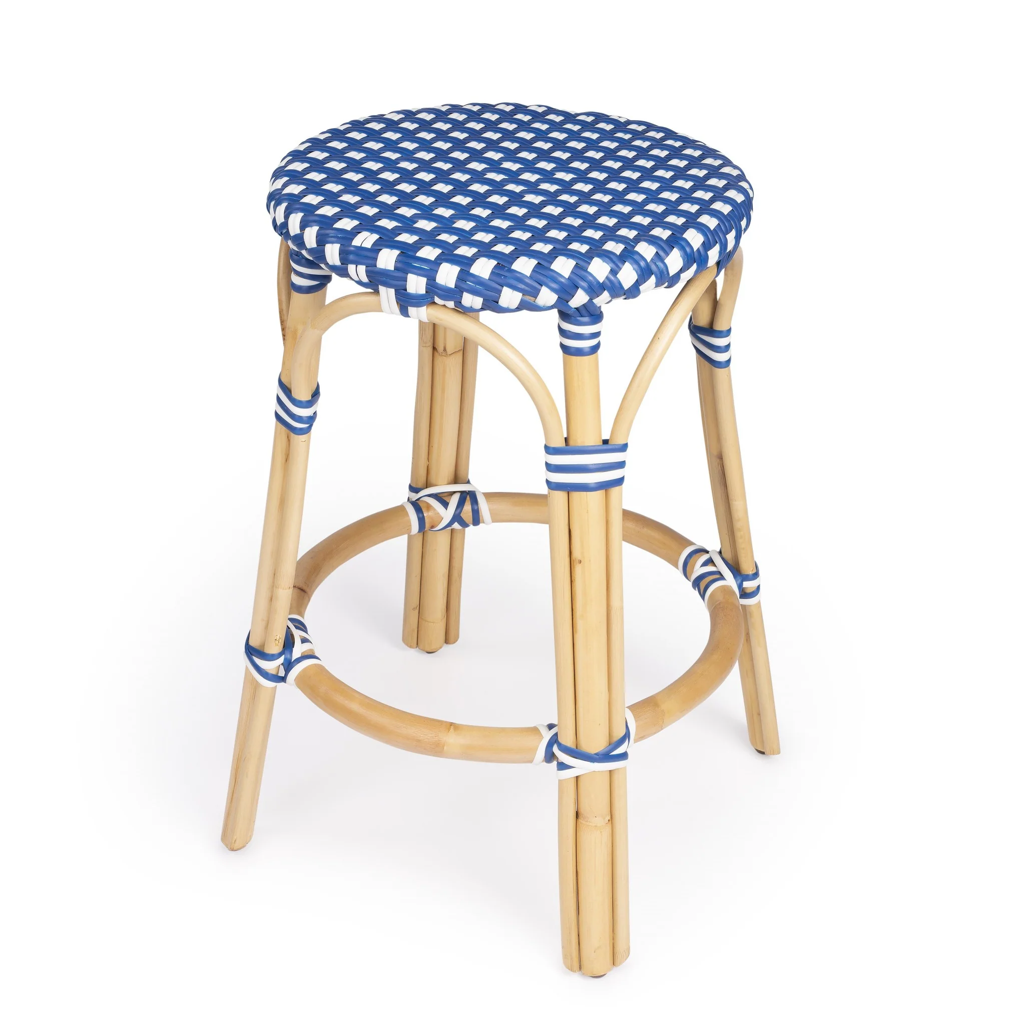 Midnight Blue And White Rattan Counter Stool By Homeroots - Image 11