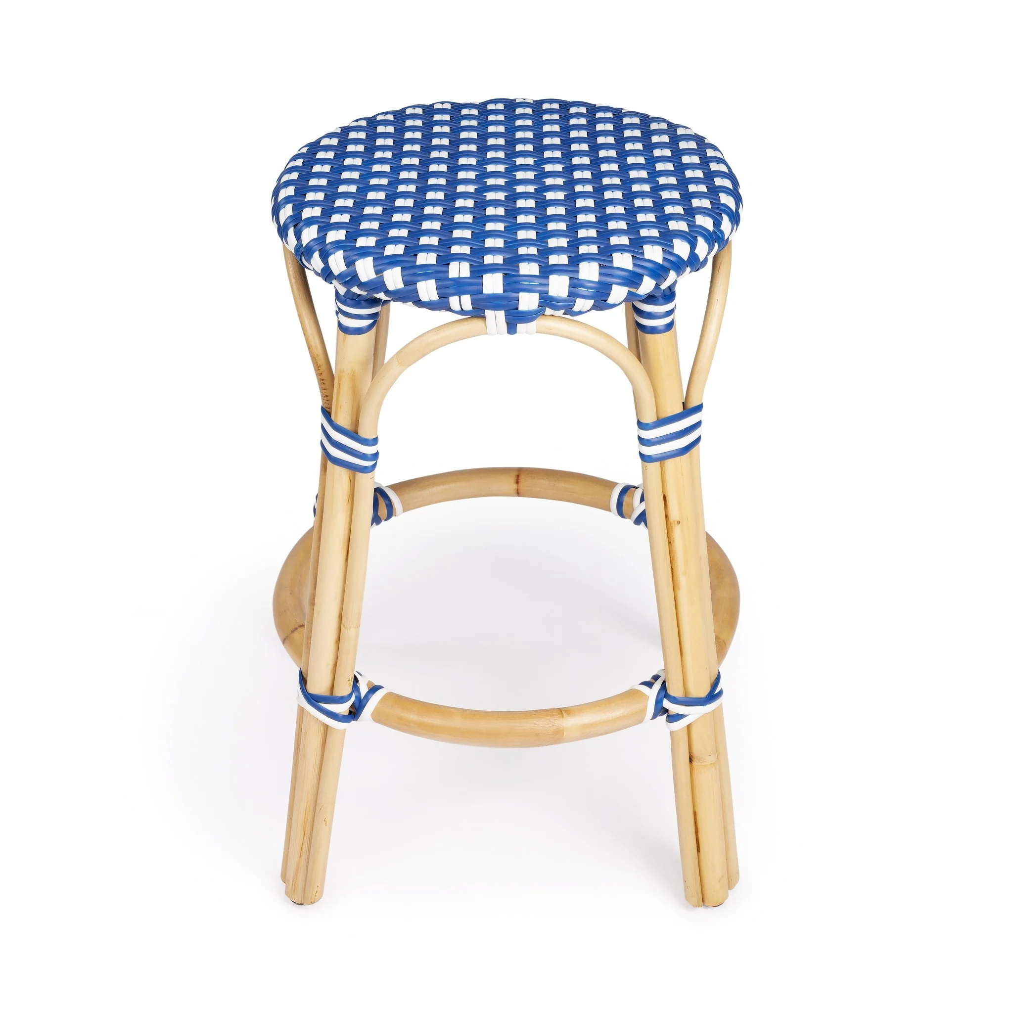 Midnight Blue And White Rattan Counter Stool By Homeroots - Image 12